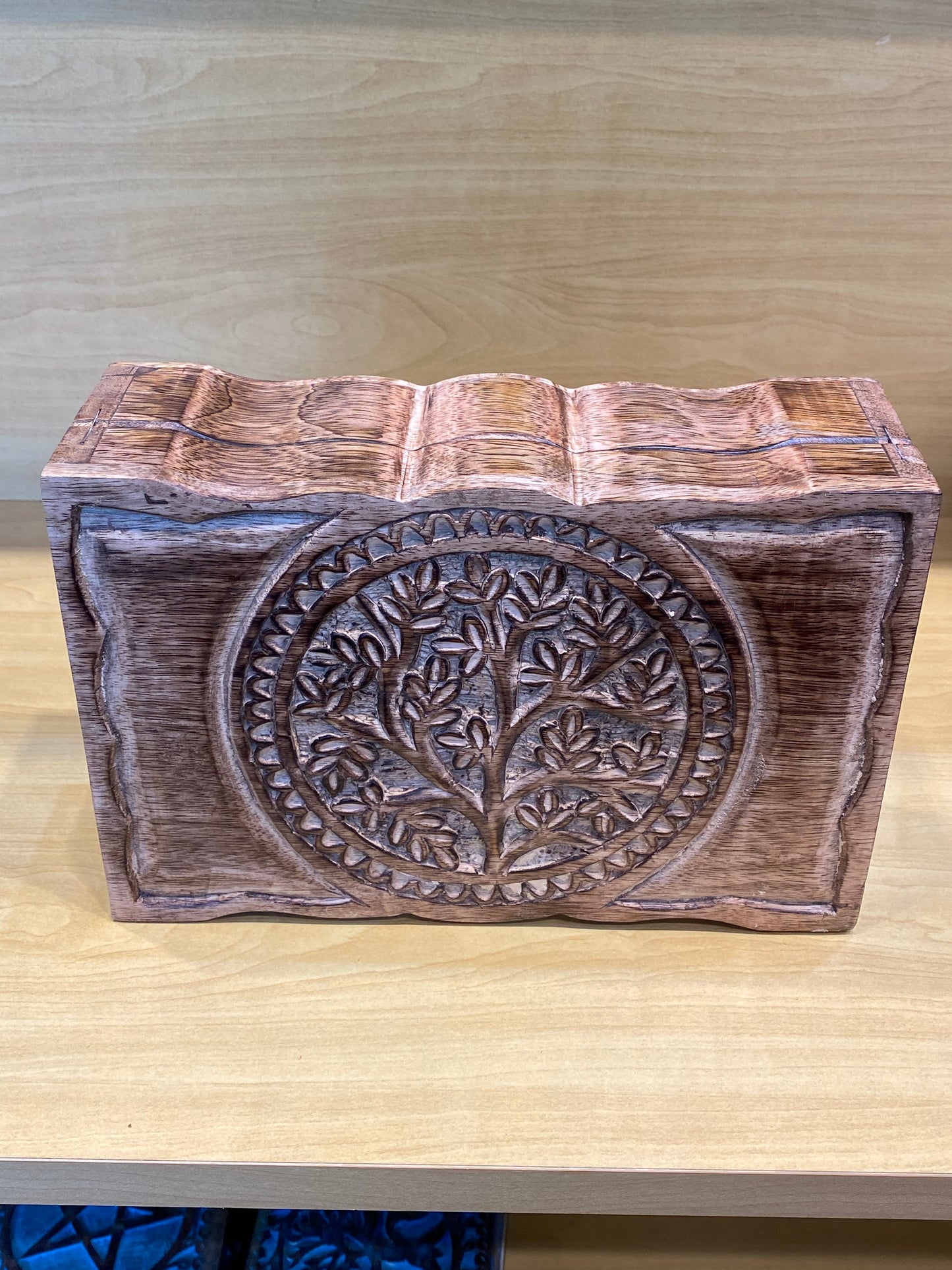 Wooden Storage Box Tree Of Life Design (Light Brown)