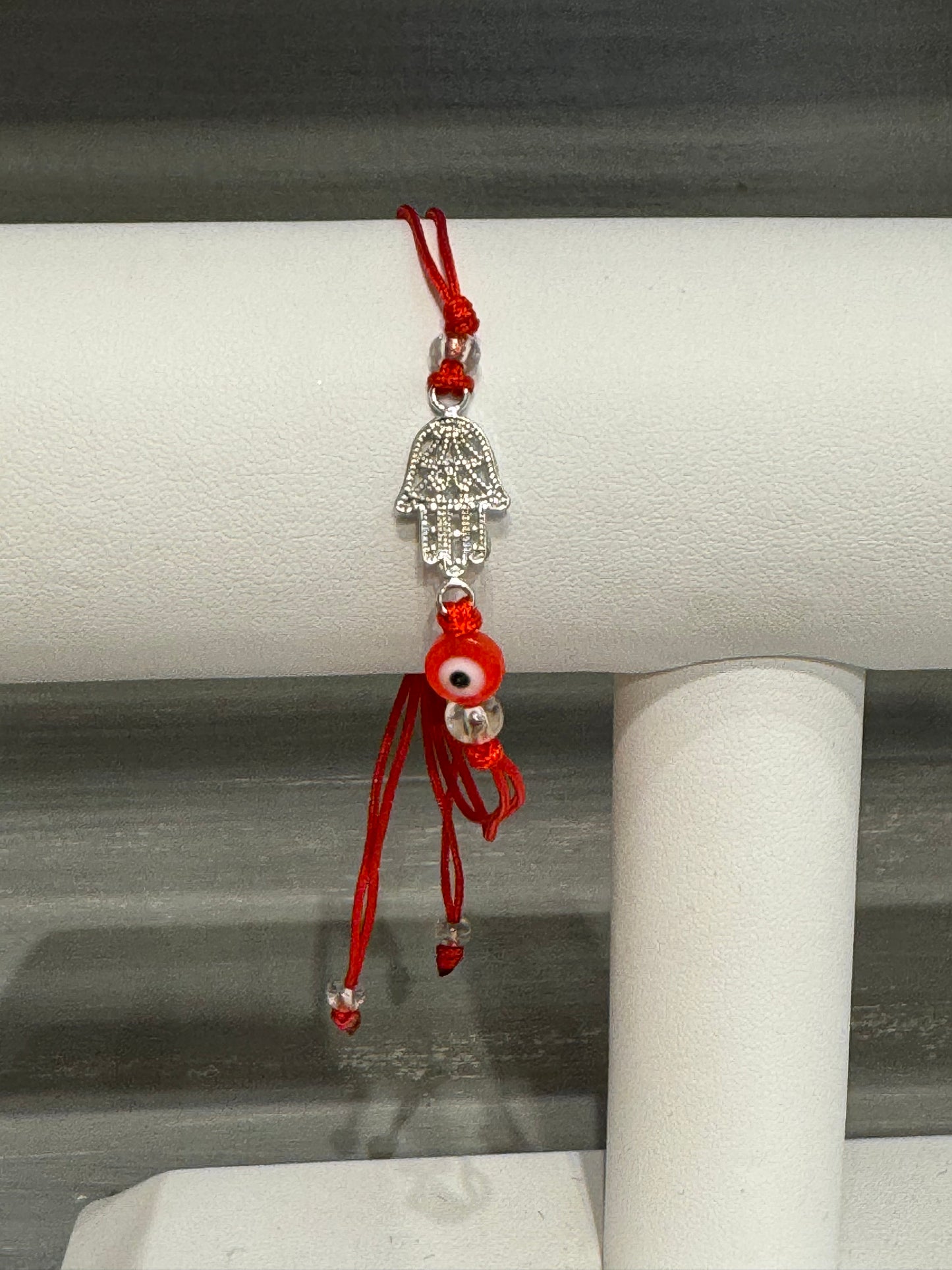 Red String Pull Tie Bracelet with Hamsa Charm Red Evil Eye Bead