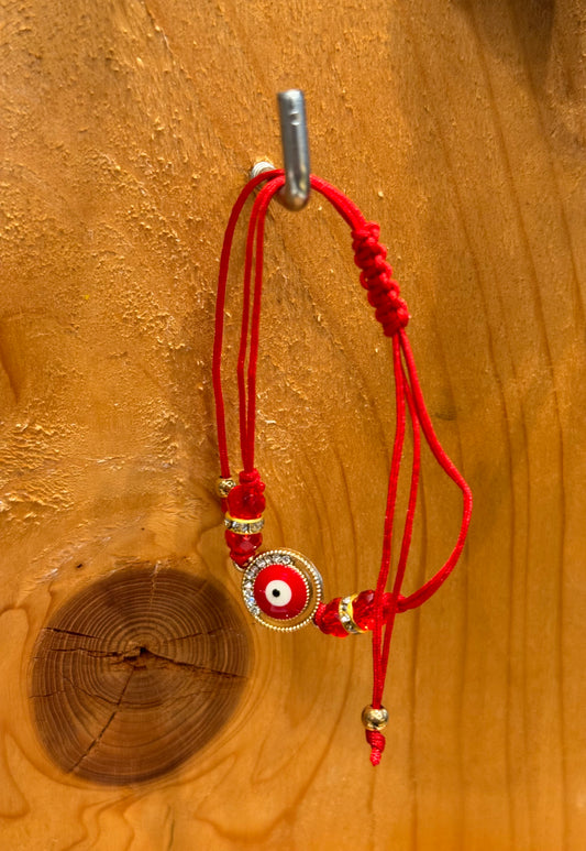 Red String Pull Tie Bracelet Red Evil Eye Charm and Beads