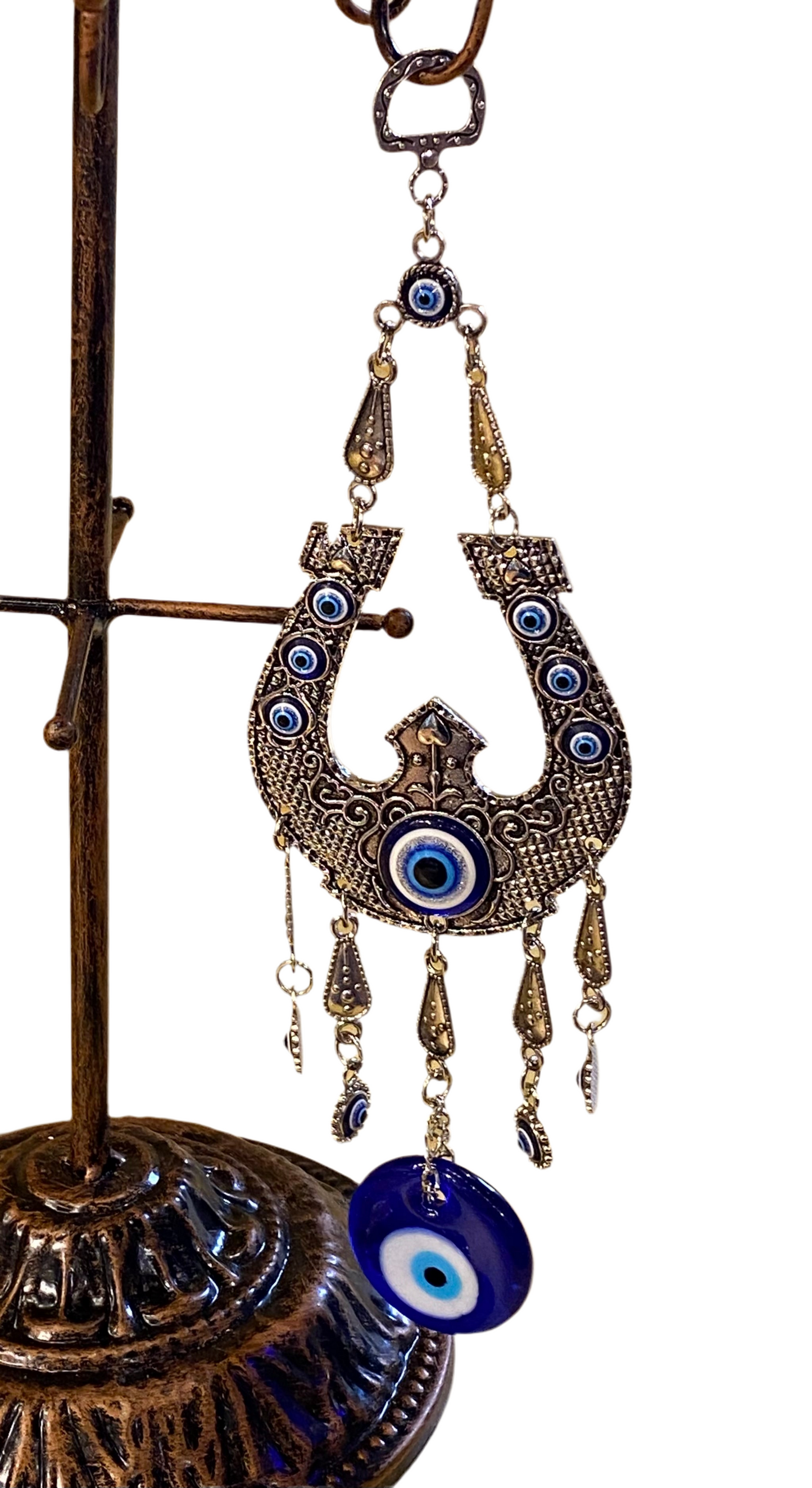 Metal Horseshoe Evil Eye with Large Evil Eye Amulet Hanging Wall Ornament