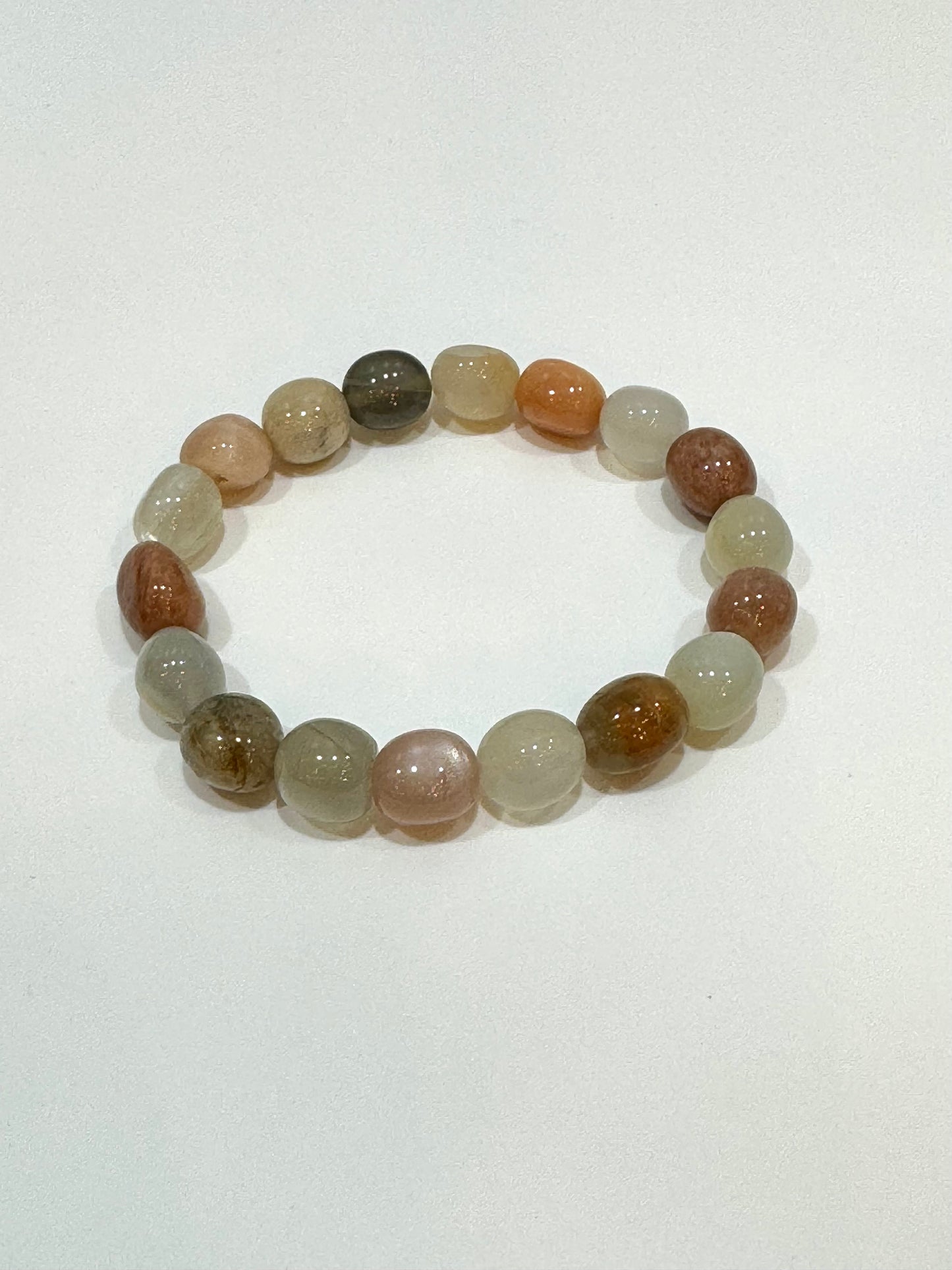 Moonstone Gemstone Polished Bracelet Free-Form Beaded Stretch