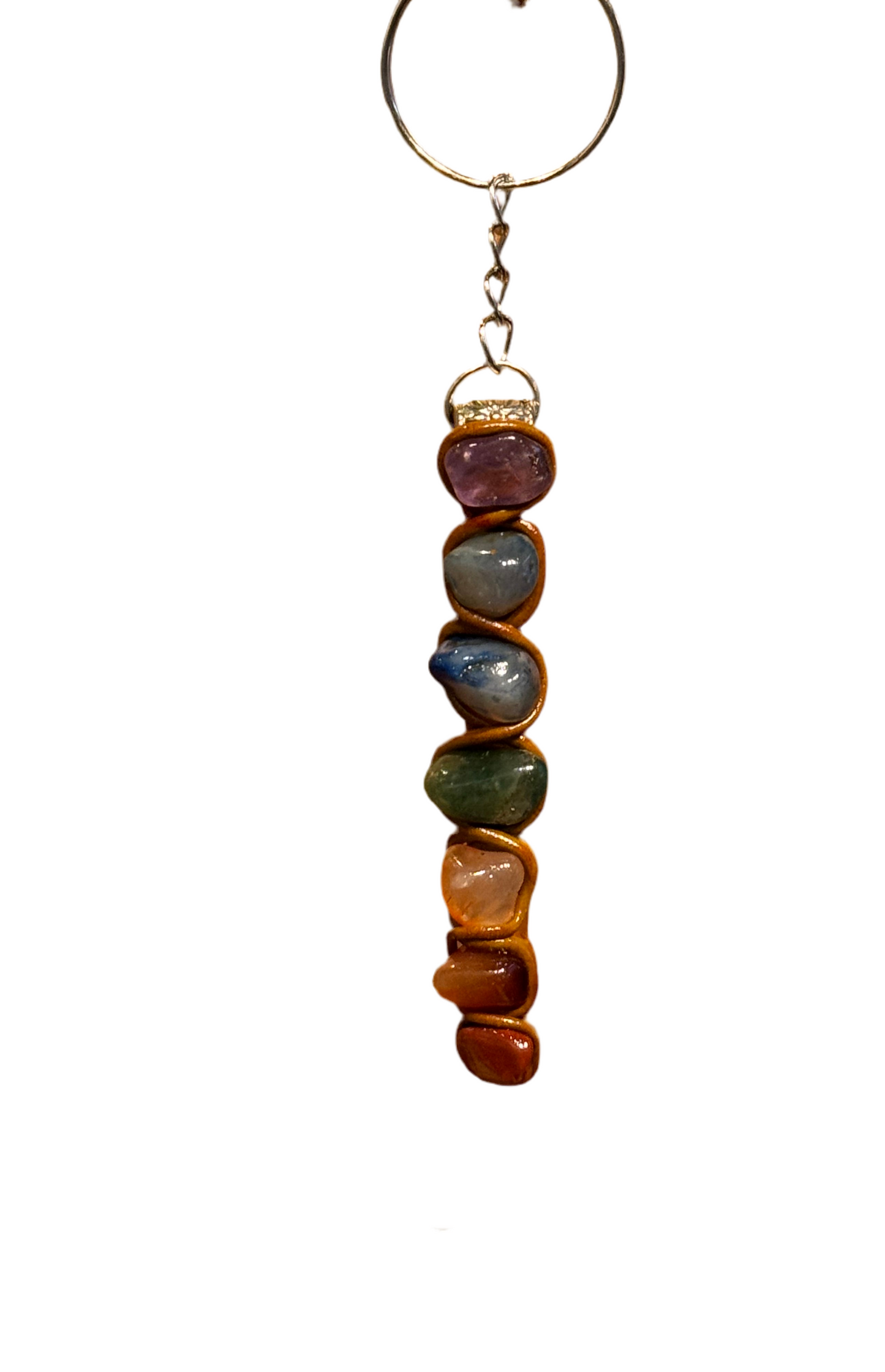 Chakra 7 Stone Wooden Key Chain