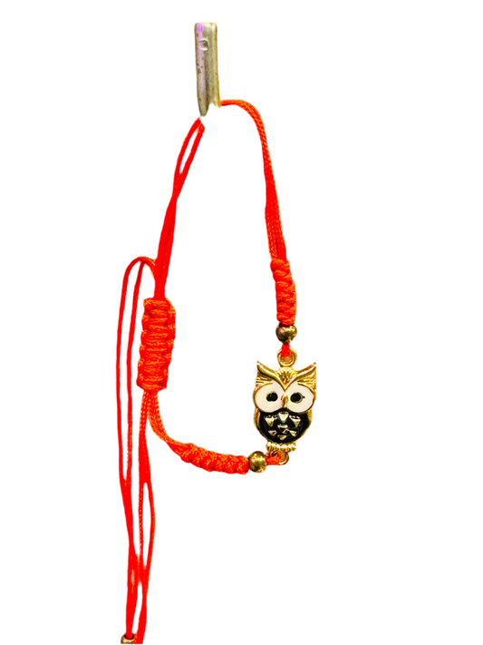 Red String Pull Tie Bracelet With Owl Charm