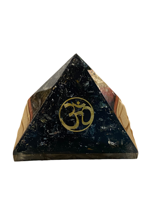 Orgonite Pyramid Black Tourmaline Om