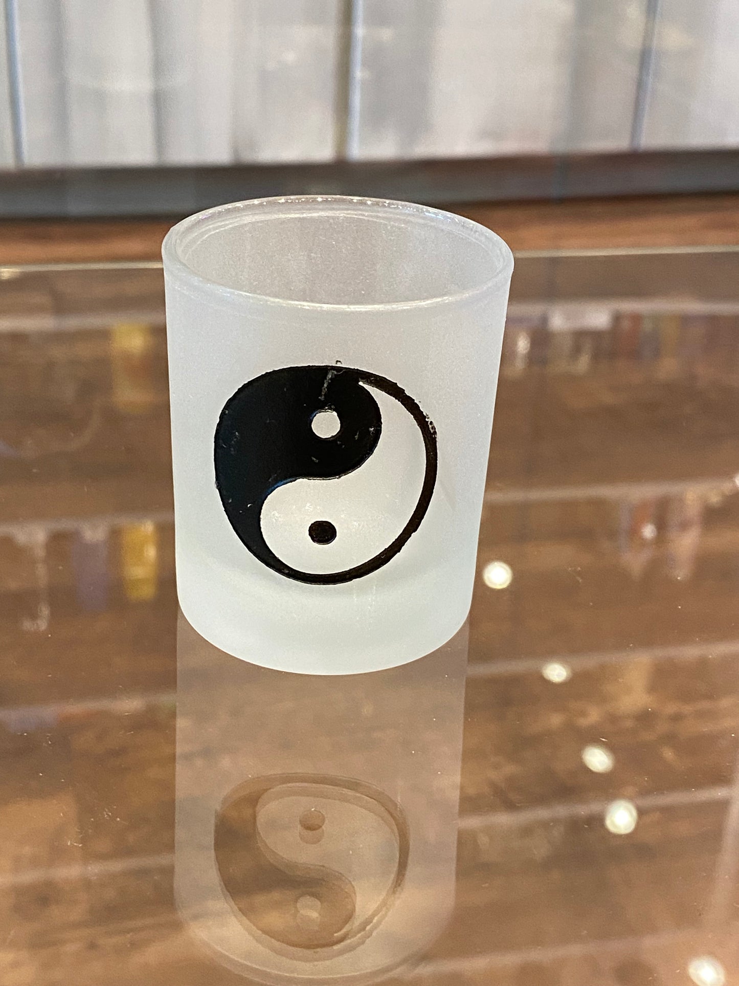 Yin-Yang Etched Glass Votive Holder