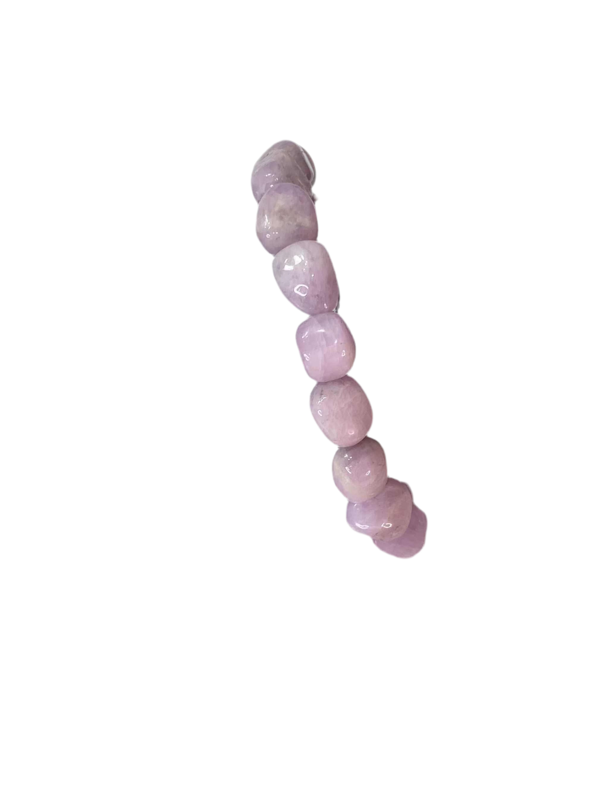 Kunzite Beaded Bracelet with soothing pink and lavender hues for emotional healing and style.