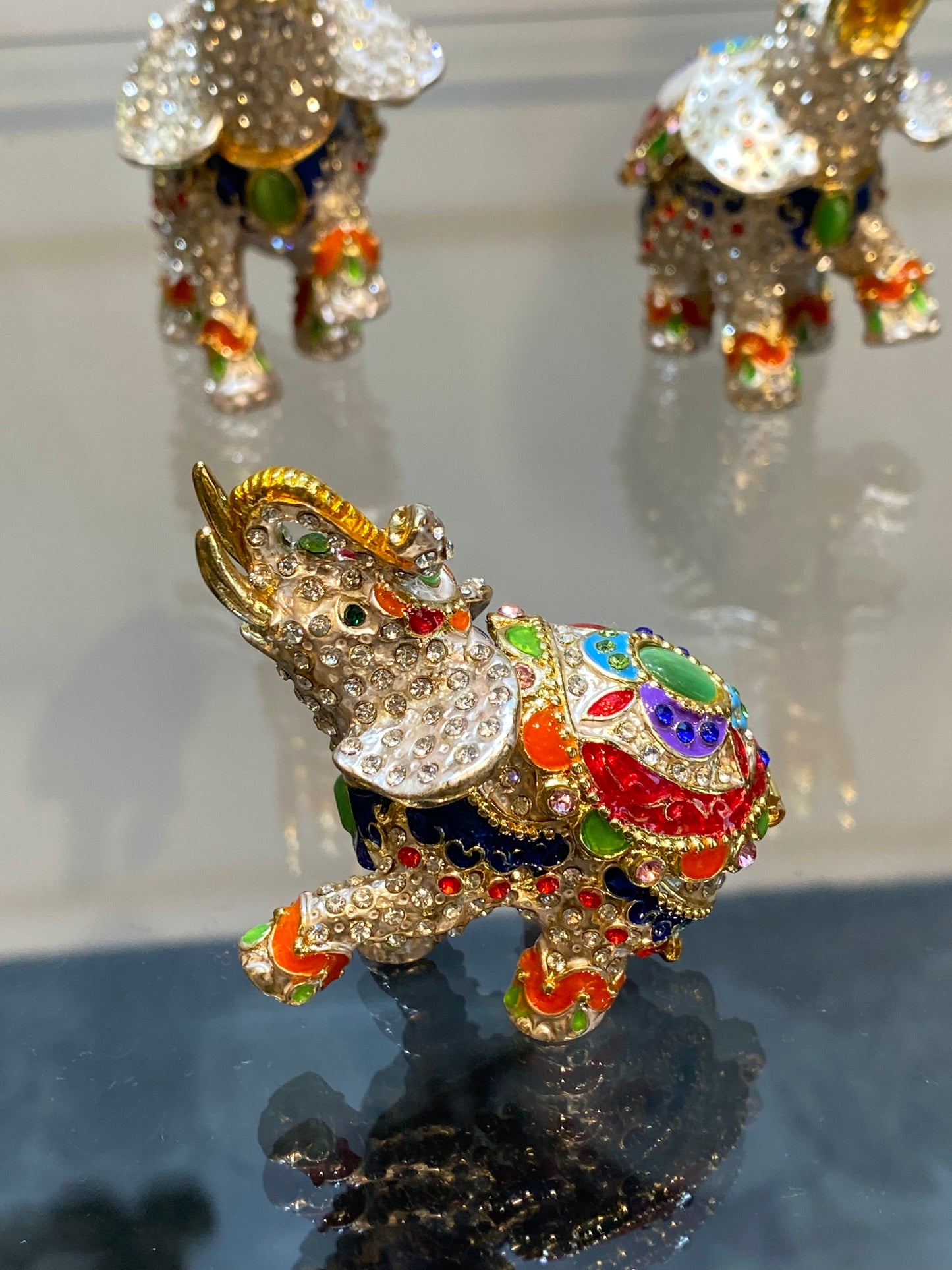 Elephant Bejeweled Small Colorful Stones Trinket Box