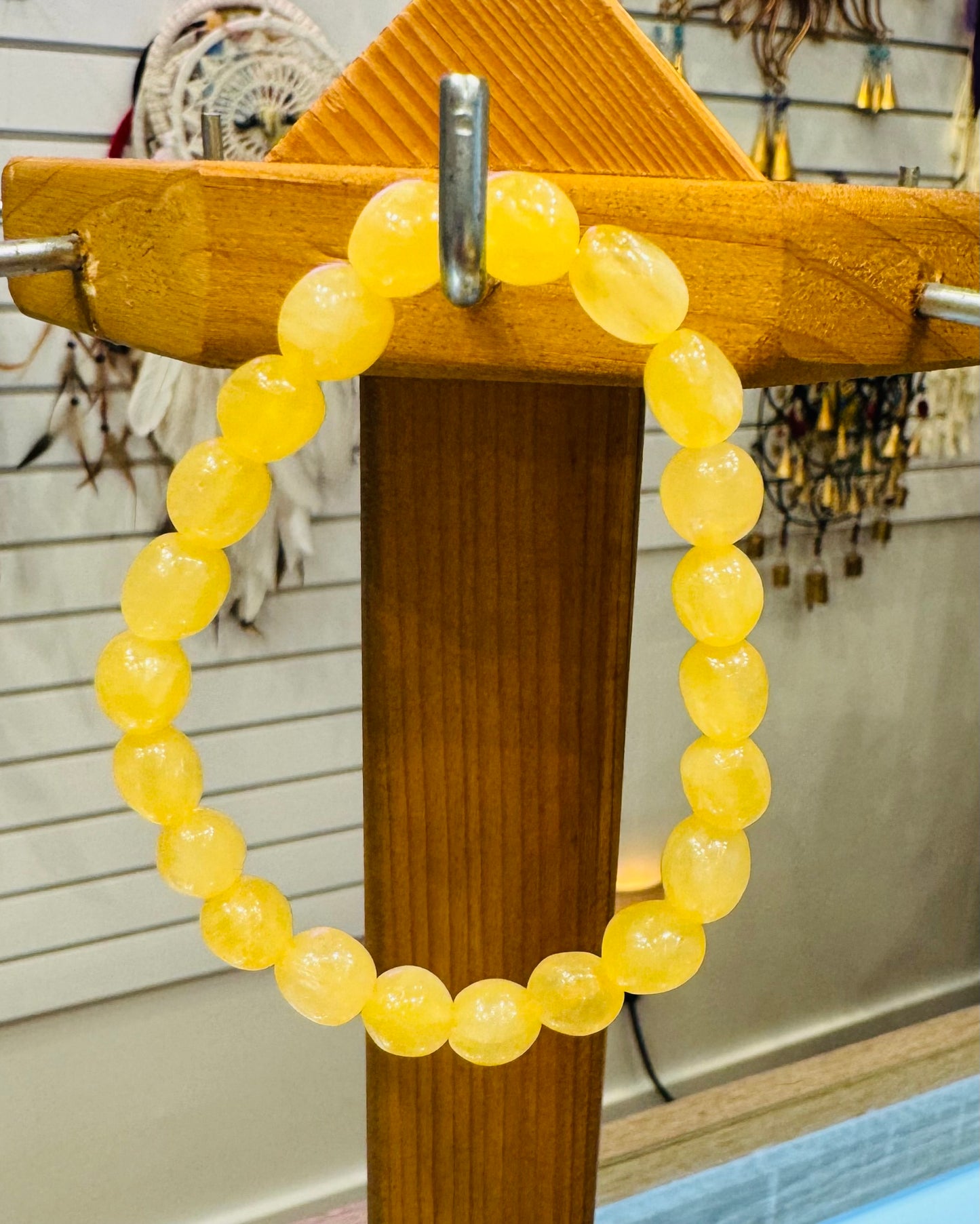 Yellow Calcite Gemstone Beaded Bracelet 7 mm