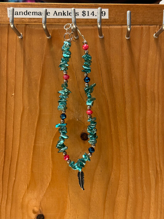 Feather Charm Chip Stone Beaded Anklet