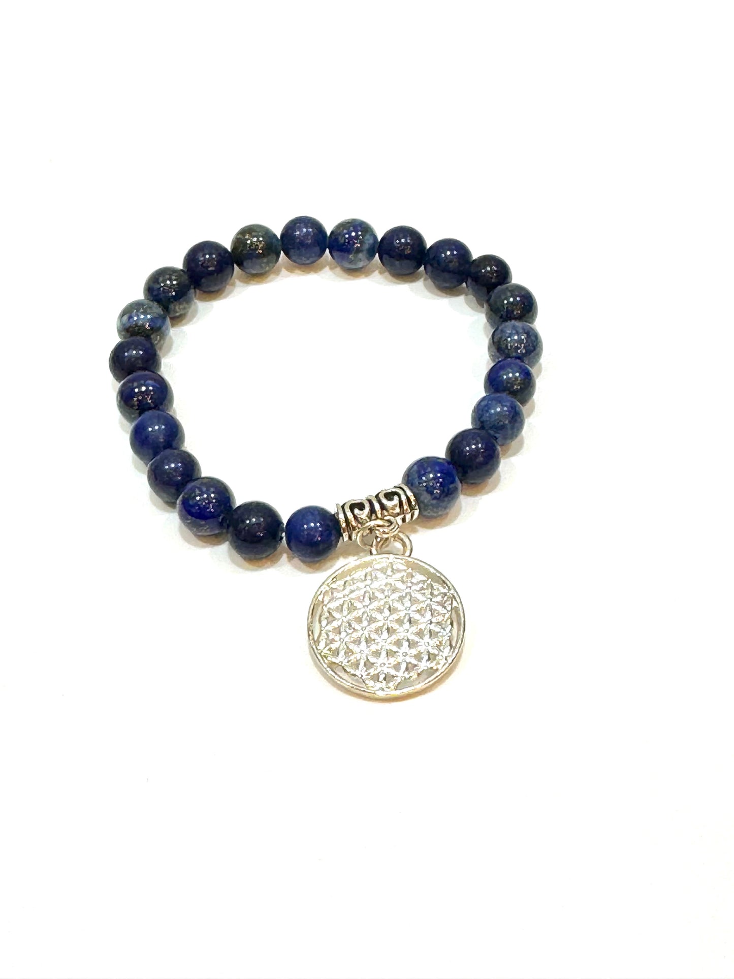 Lapis Lazuli Gemstone Bracelet With Flower of Life Charm