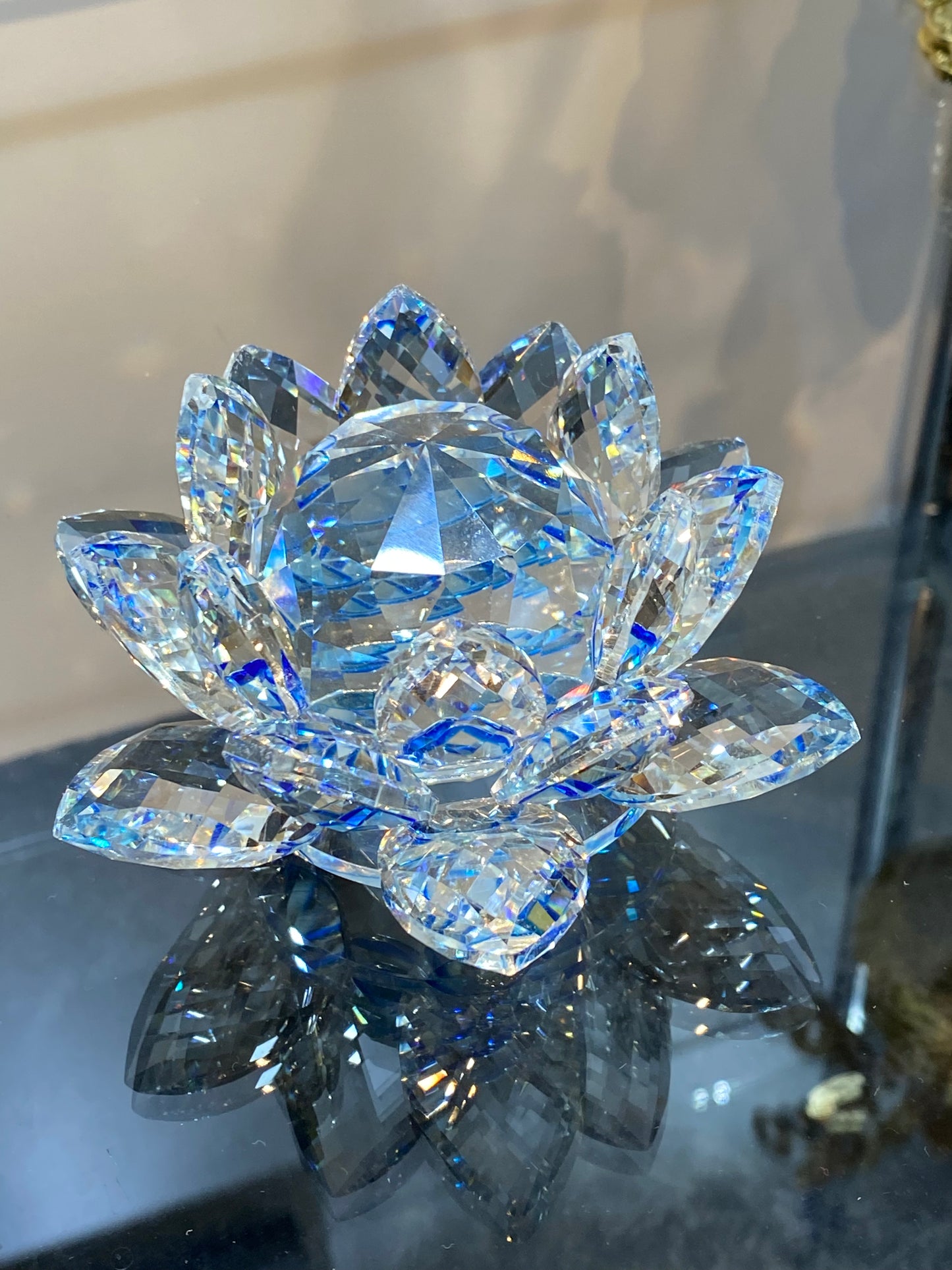 Feng Shui Sapphire Clear Crystal Lotus Flower 5”