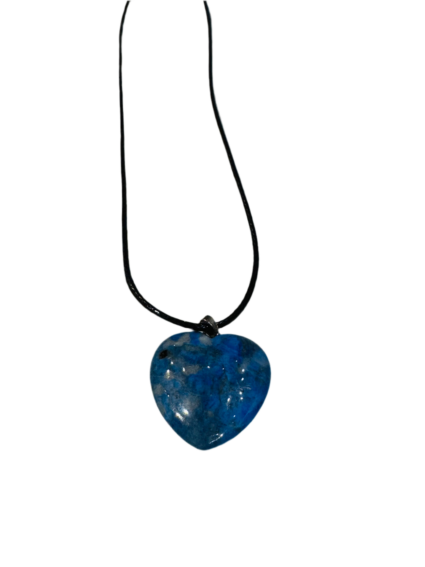 Lapis Heart Pendant Hand Carved Polished with Black Adjustable Cord Necklace