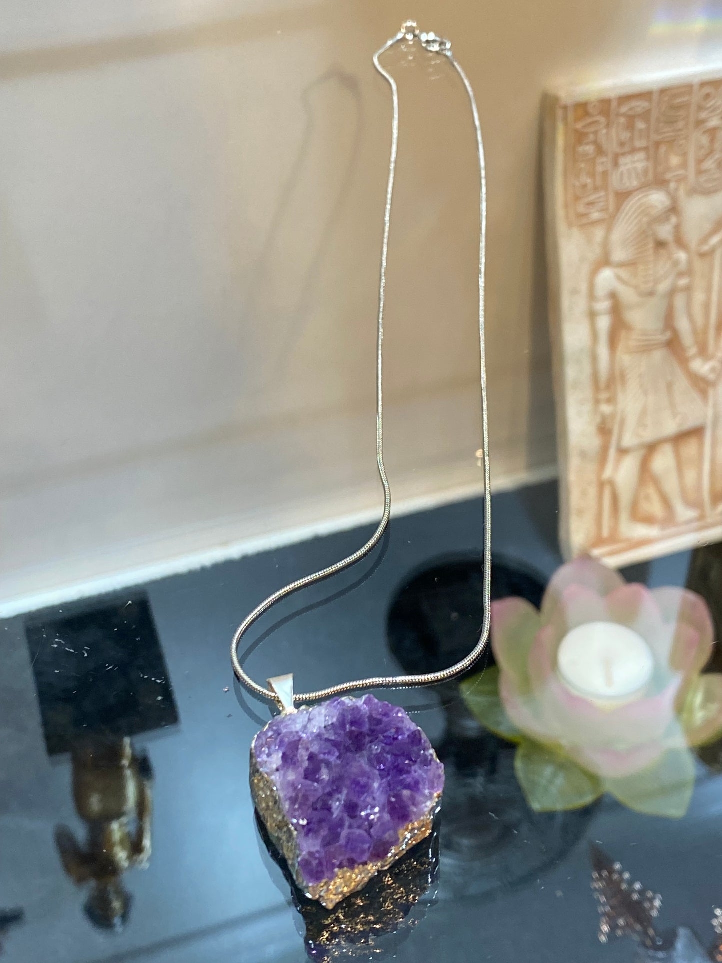 Amethyst Druzy Cluster Pendant With Silver Necklace