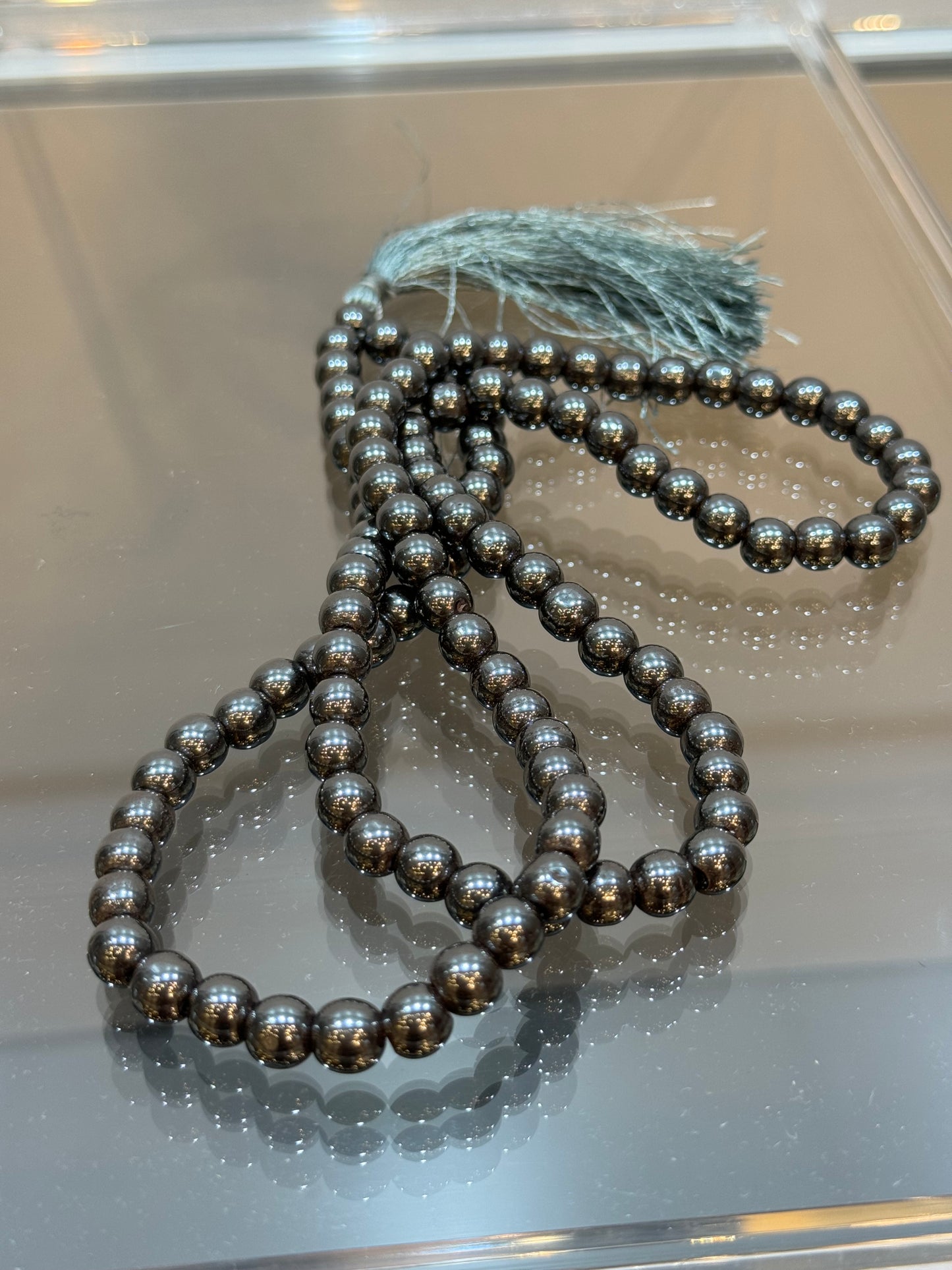 Hematite Prayer Mala With Silver Tassle