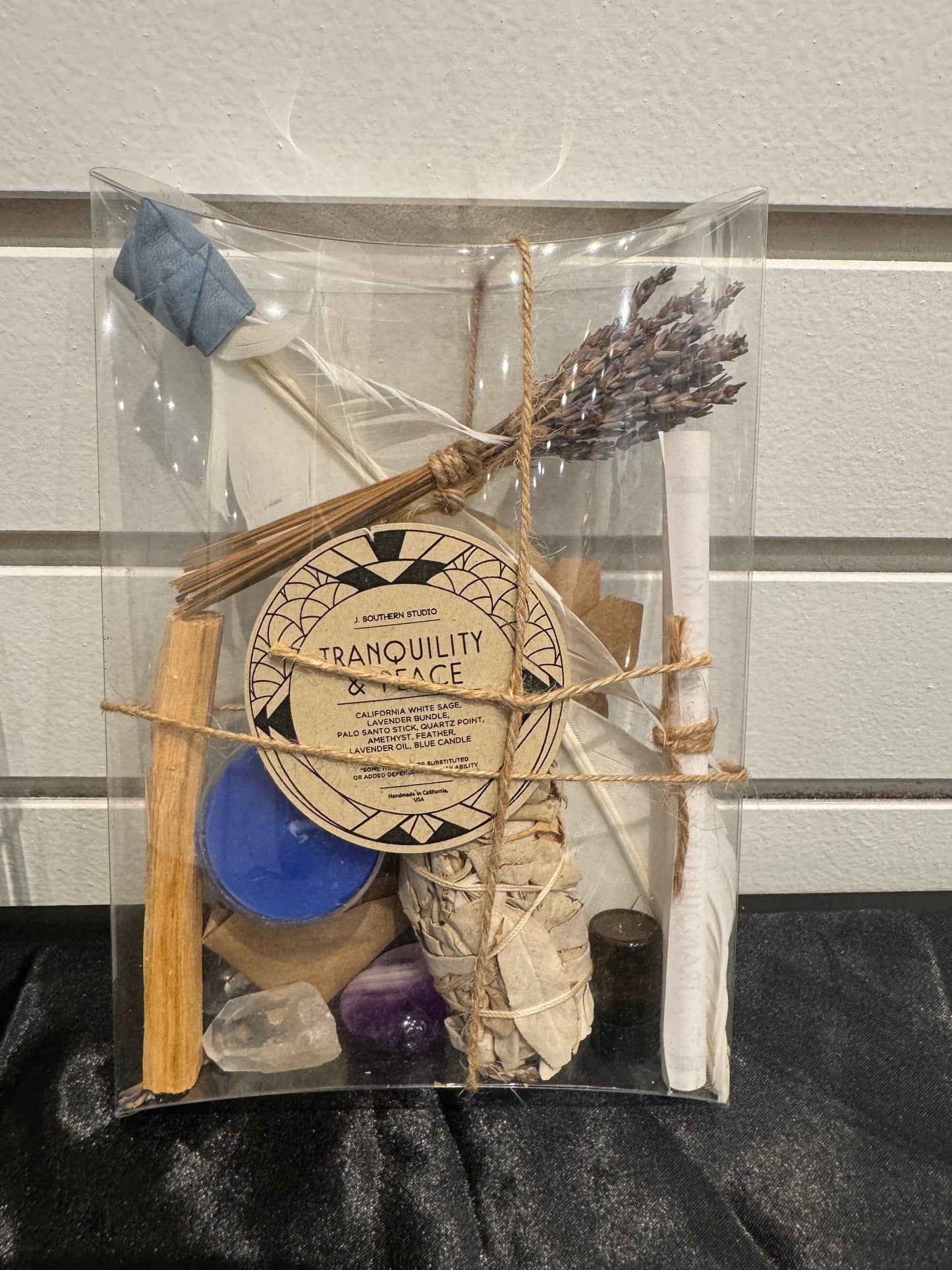 Tranquility & Peace Ritual Kit Gift Set with Crystals, Essential Oil, and Candle