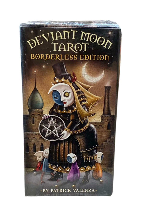 Deviant Moon Tarot Deck Borderless Edition box with surreal artwork by Patrick Valenza.