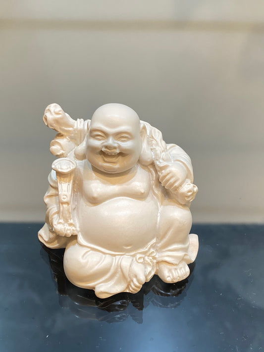 Ivory Laughing Sitting Buddha holding his Bag of Plenty