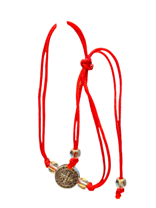 Protection Red String Pull Tie Bracelet With Silver Saint and Cross Charm