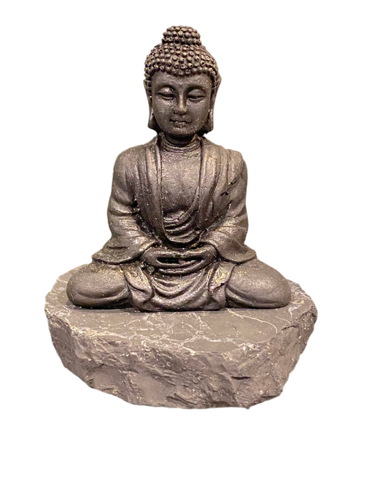 Small Hand-carved Shungite Meditation Sitting Buddha on Shungite Platform