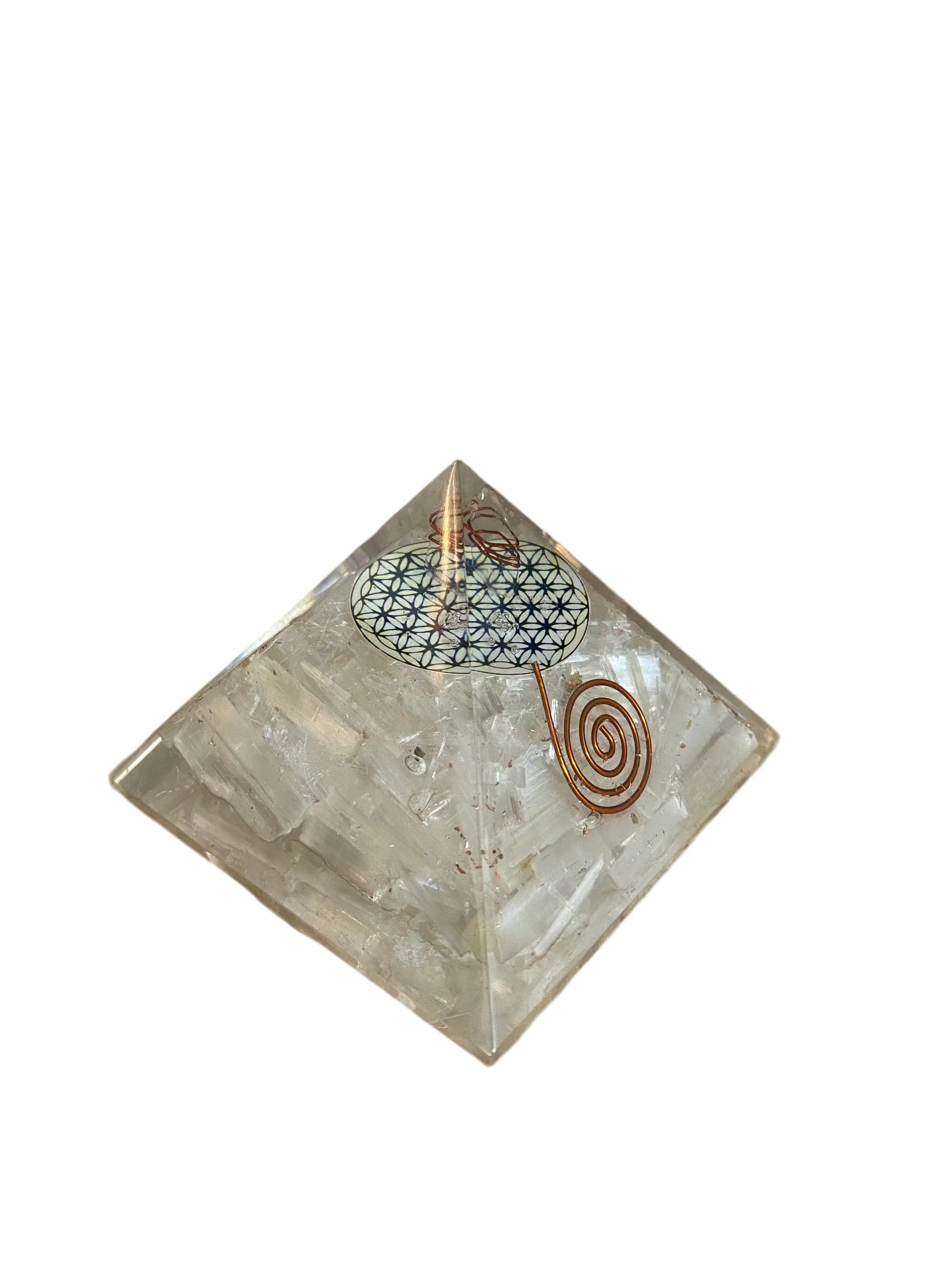 Orgonite Pyramid Selenite Flower of Life