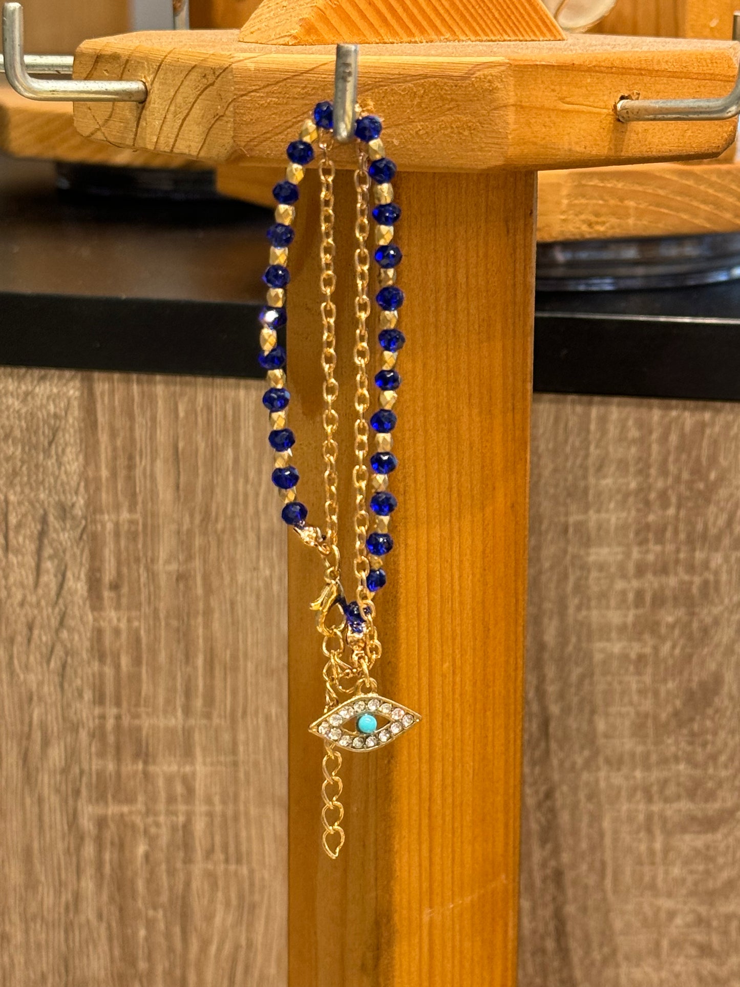 Blue & Gold with Turquoise Stone Evil Eye Dainty Bracelet