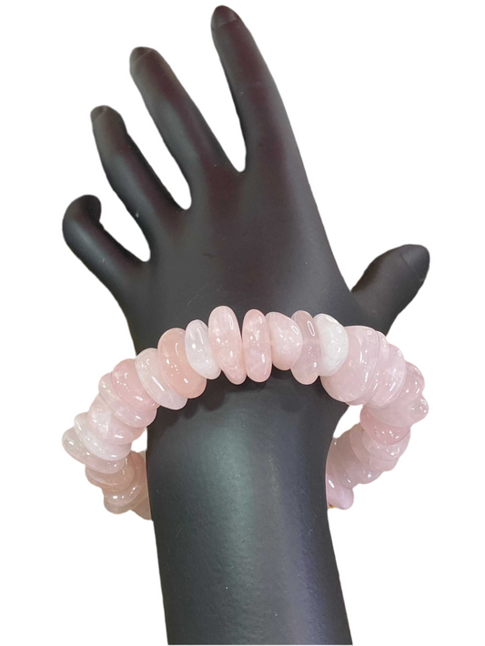 Rose Quartz Chunky Tumbled Chips Bracelet for emotional healing and compassion.