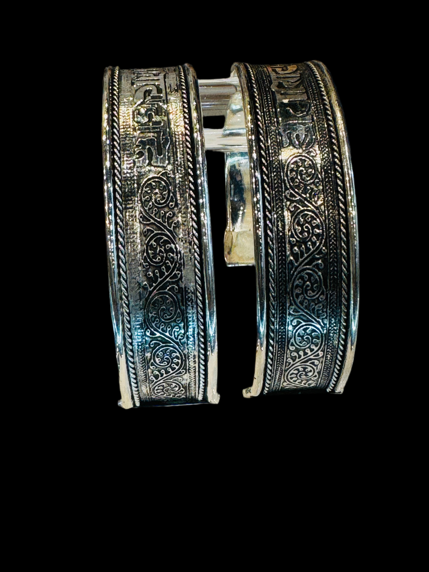 Silver Tibetan (Om Mani Padme) Bracelet 1/2"W (2 Pack)