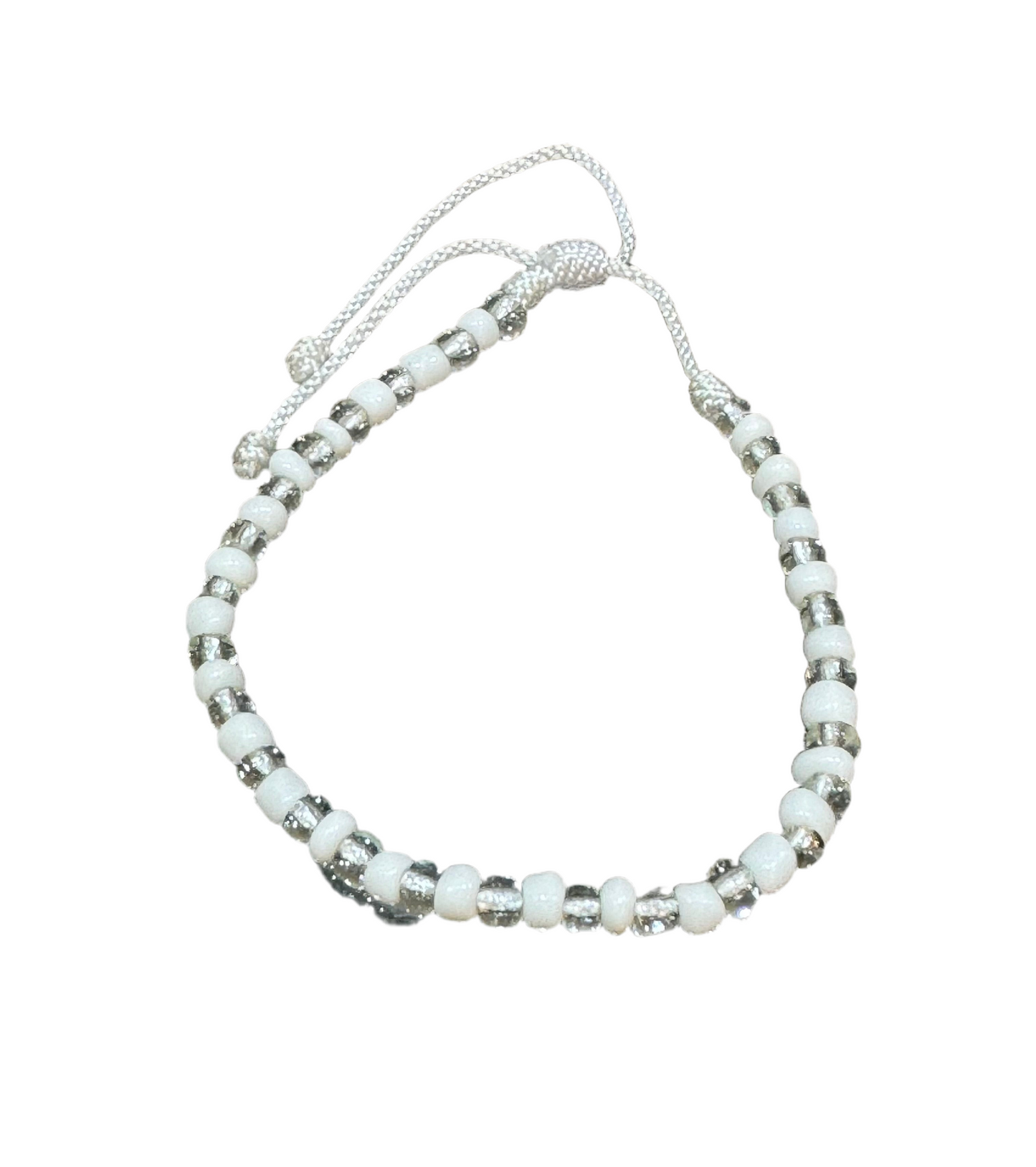 Orisha Obatala Handmade Beaded Adjustable Pull String Bracelet Clear and White