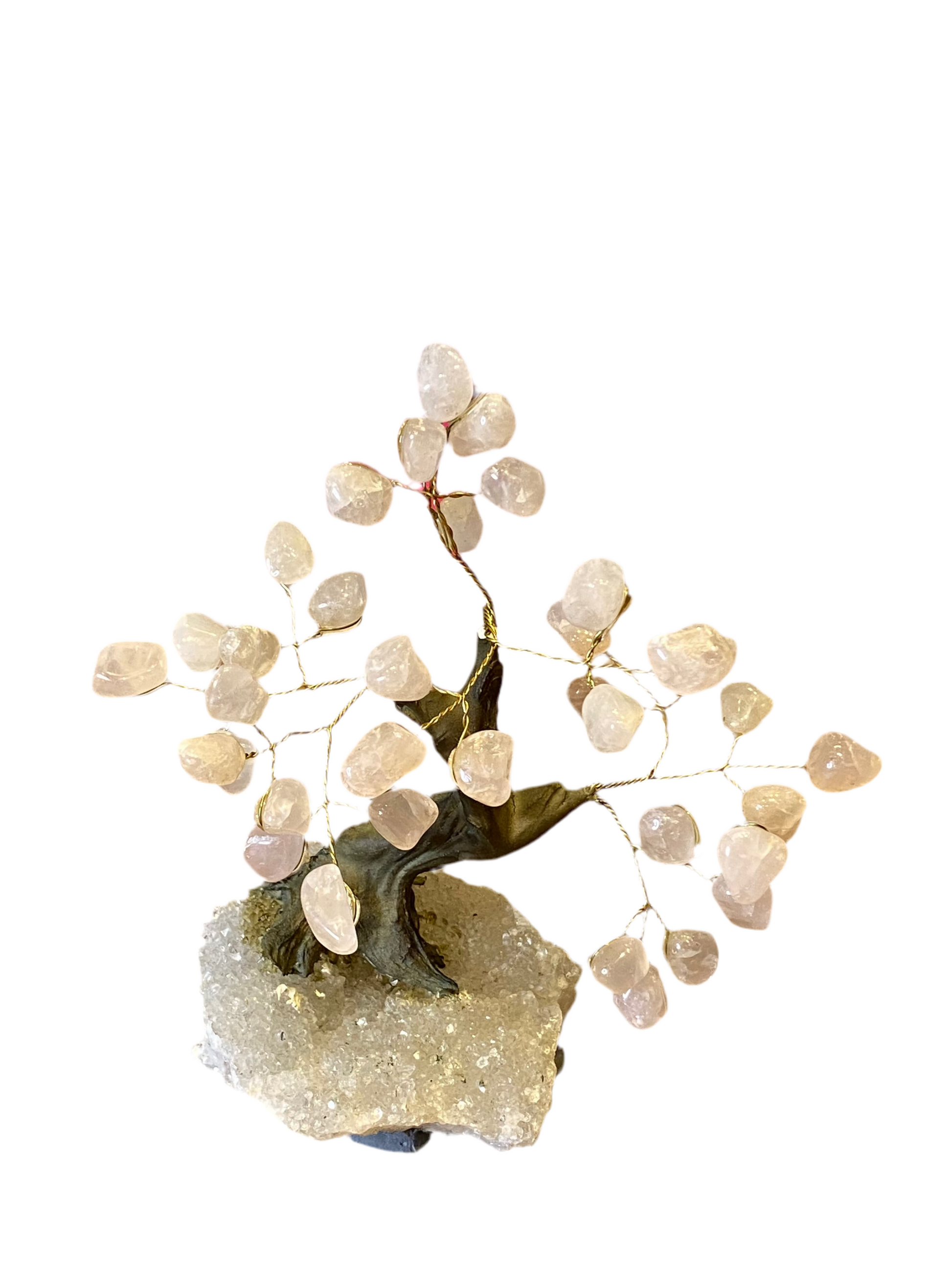 Rose Quartz Gemstone Tree on Clear Quartz Cluster