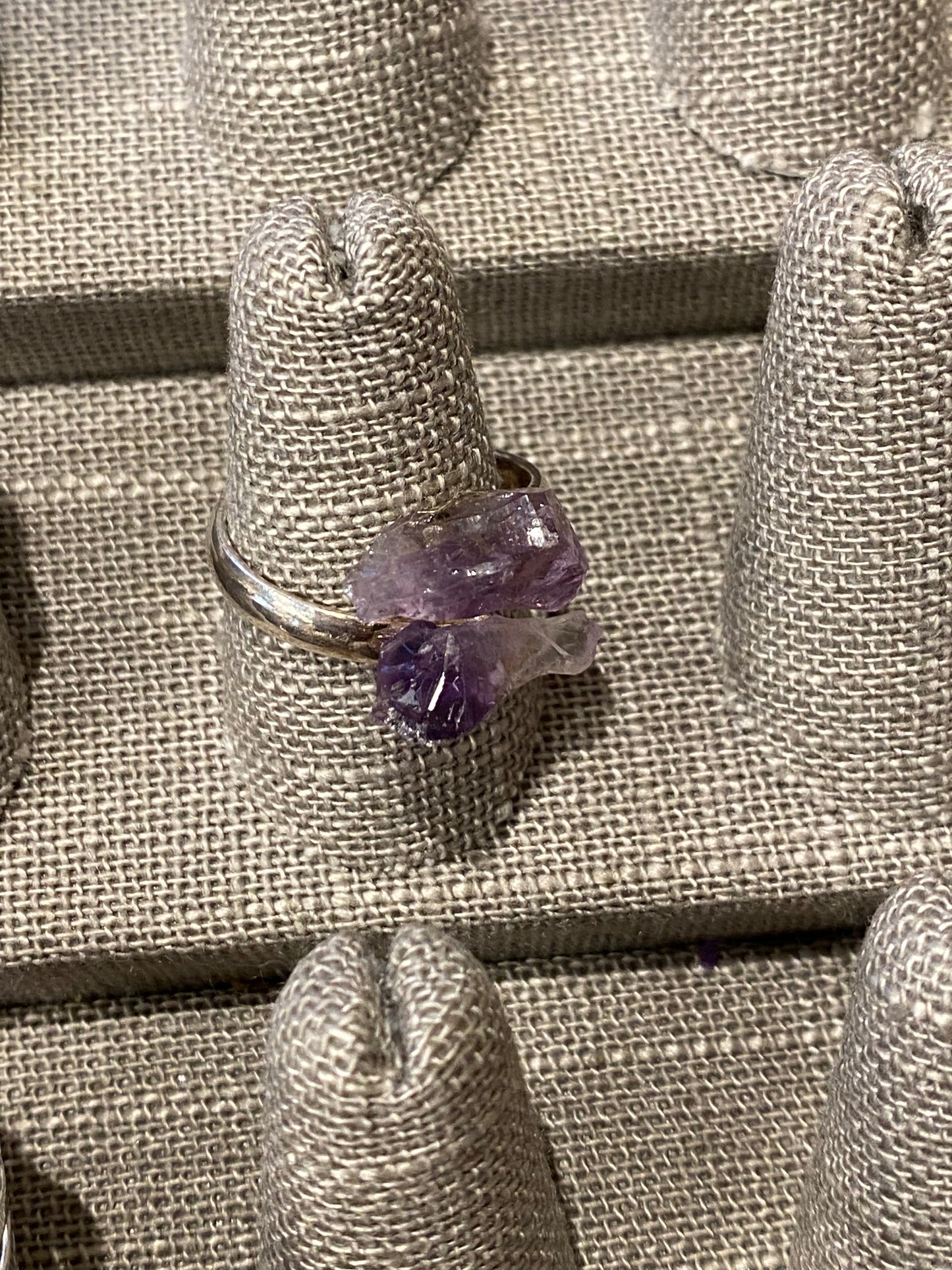 Raw Amethyst Adjustable Silver Ring