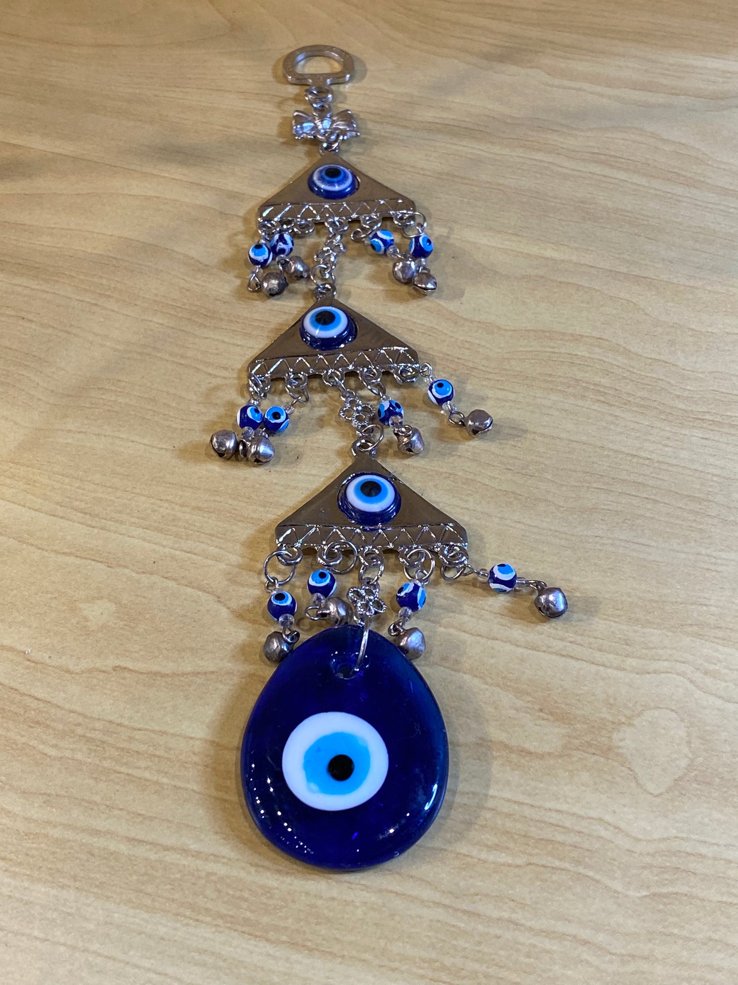 Evil Eye Metal 3 Tier Pyramid Hanging Wall Ornament with Evil Eye Amulet