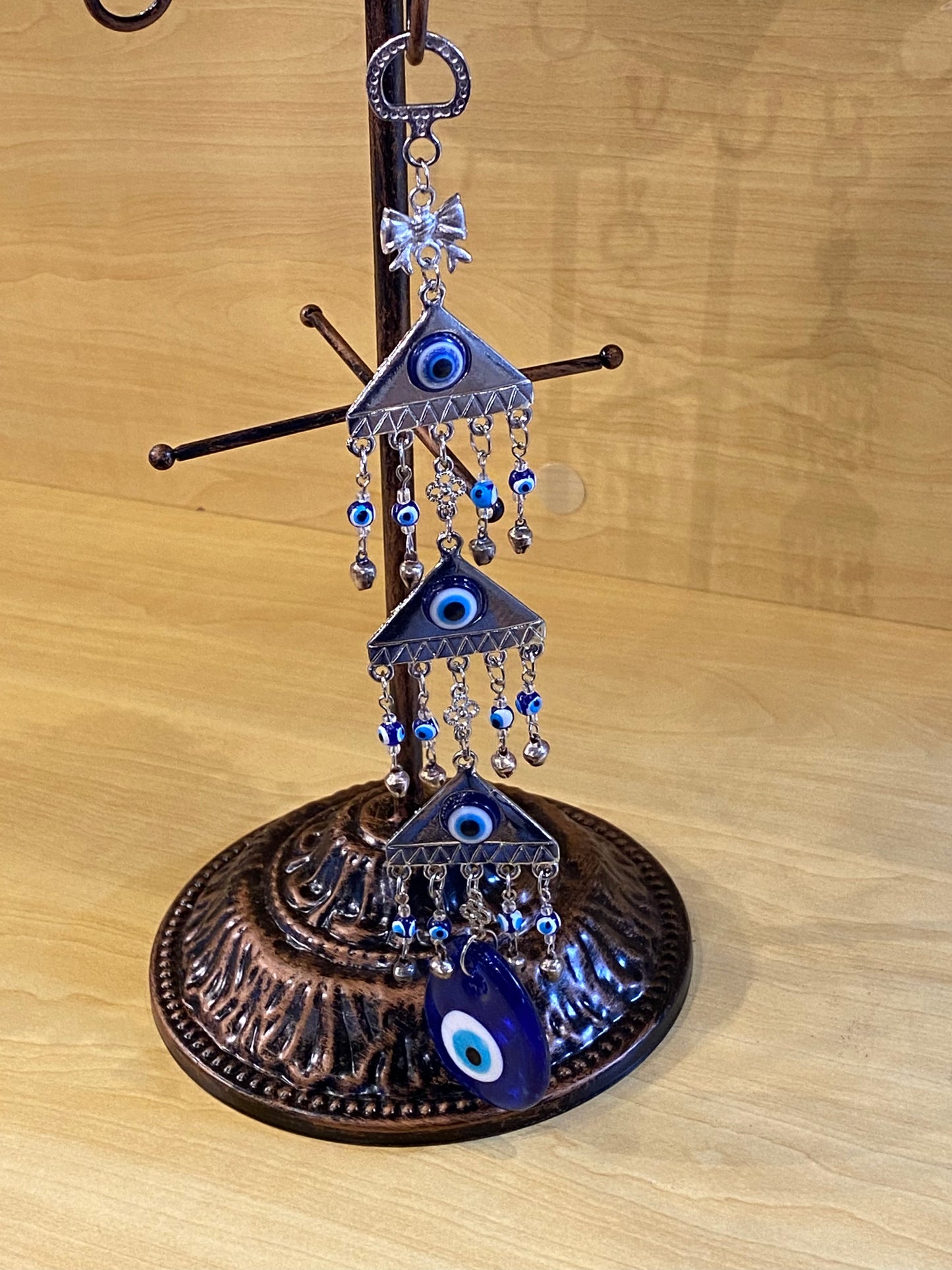 Evil Eye Metal 3 Tier Pyramid Hanging Wall Ornament with Evil Eye Amulet