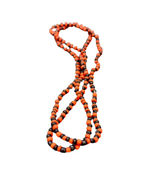 Orisha Beaded Black and Orange Long Necklace