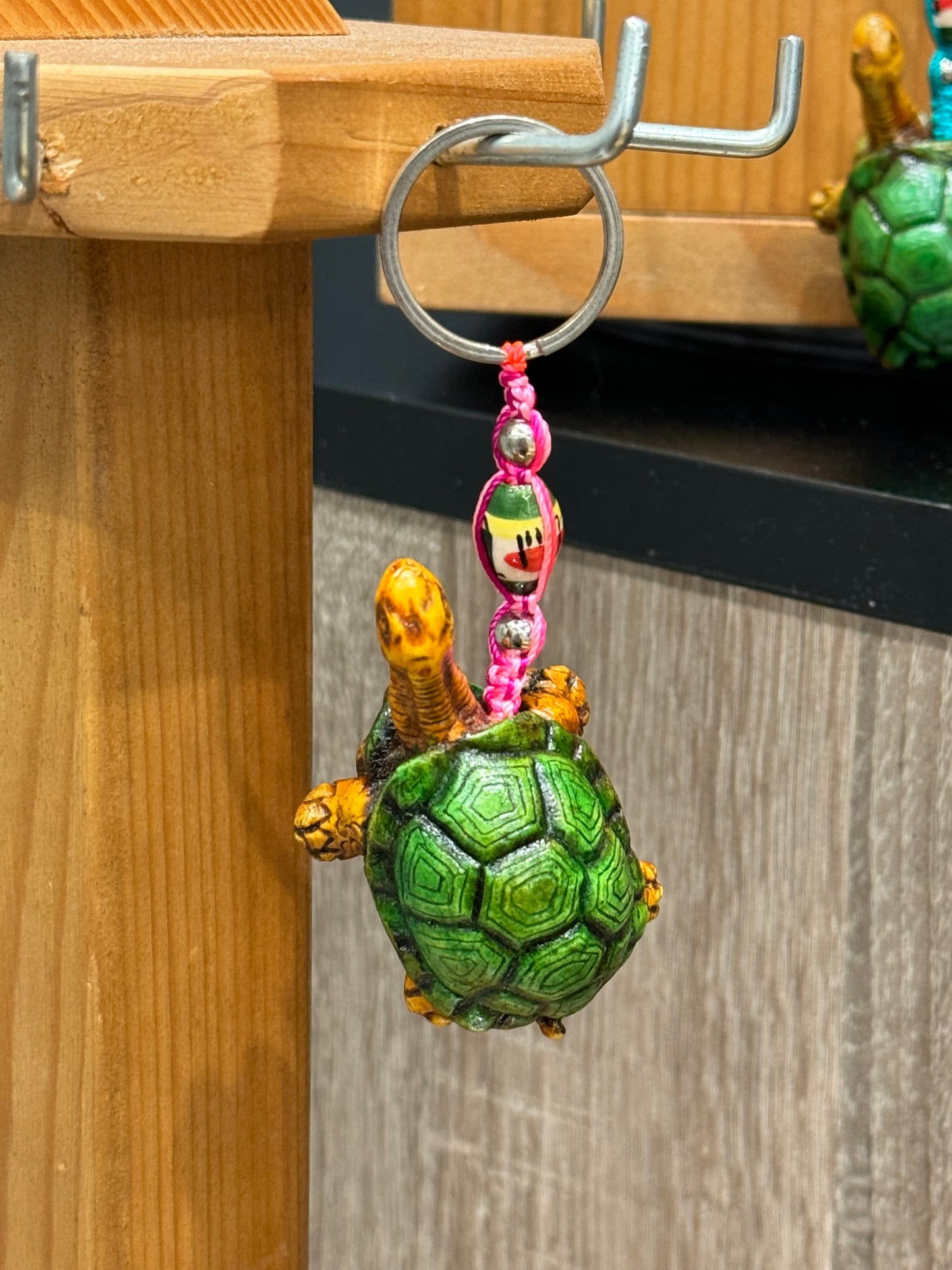 Turtle Land Animal Durepox Resin Figurine Keychain Pink Cord