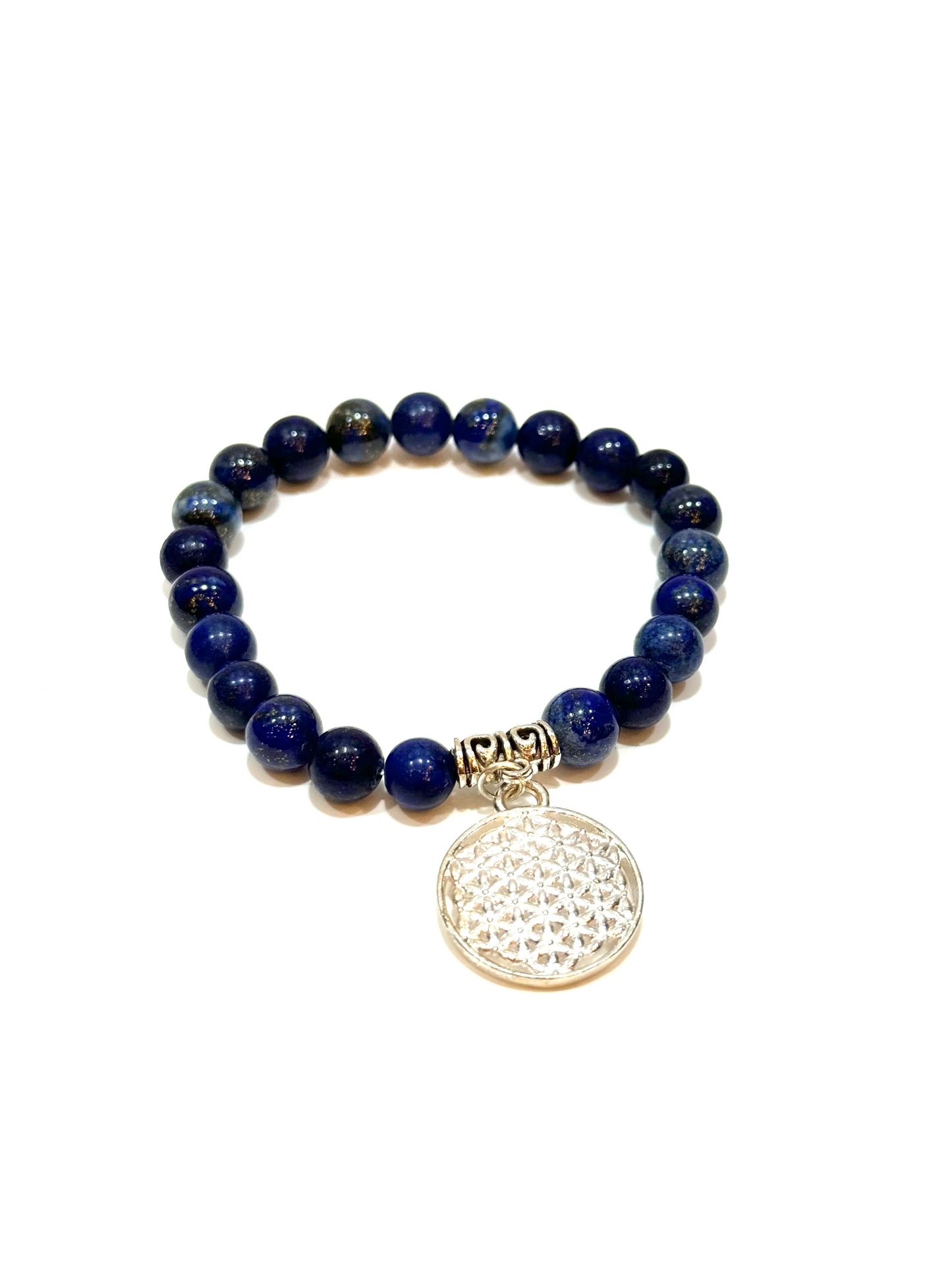 Lapis Lazuli Gemstone Bracelet With Flower of Life Charm