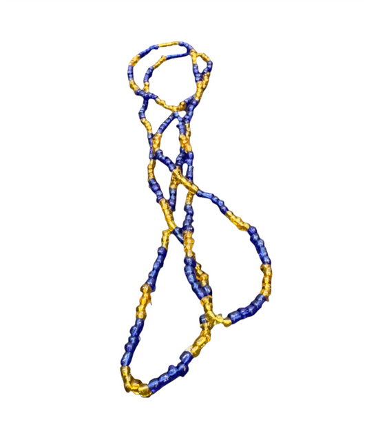 Orisha Ochosi Beaded Neclace Long Blue and Yellow Gold