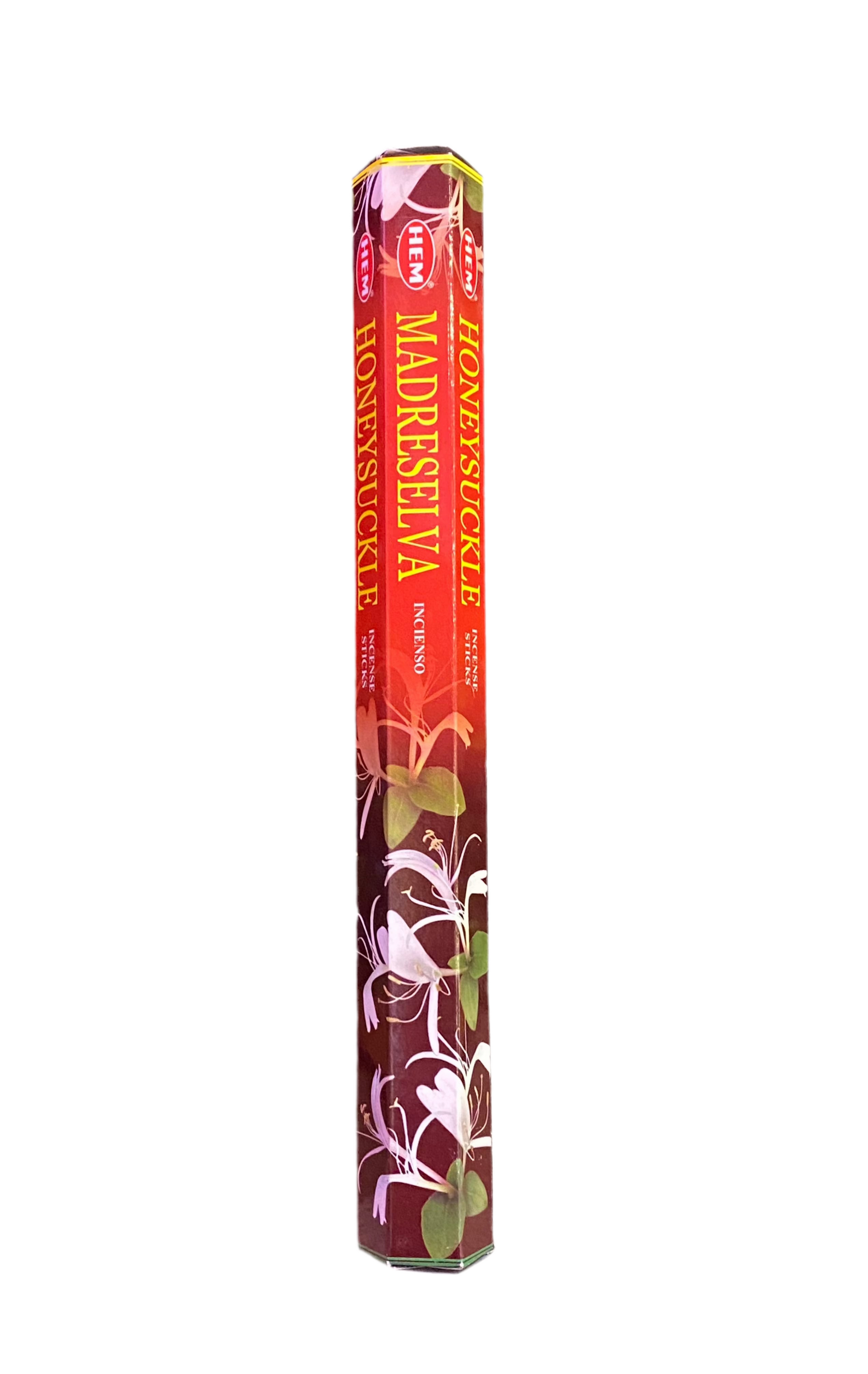 HEM Honeysuckle Incense Sticks in vibrant packaging.