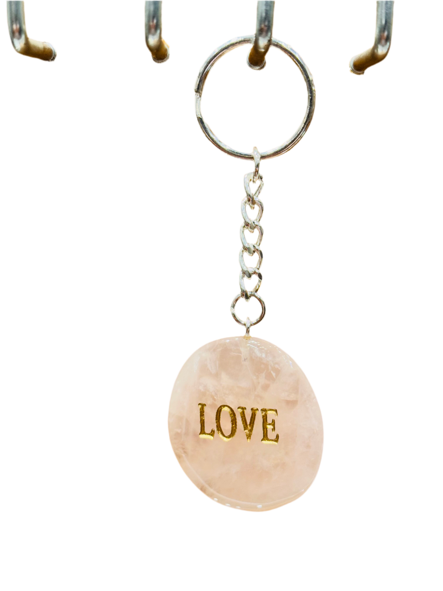 Rose Quartz Love Keychain Handmade Engraved Polished