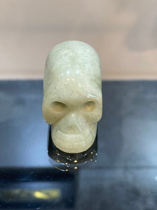 Polished Natural Hand Carved Light Green Jadeite Crystal Skull Small