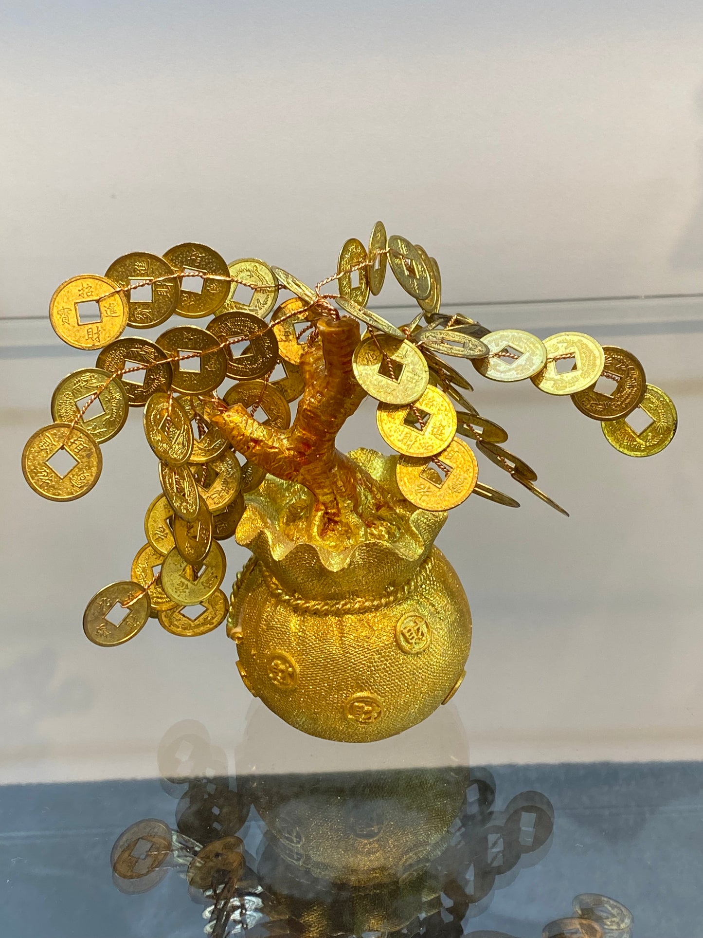 Bonsai Money Tree In Gold Money Bag