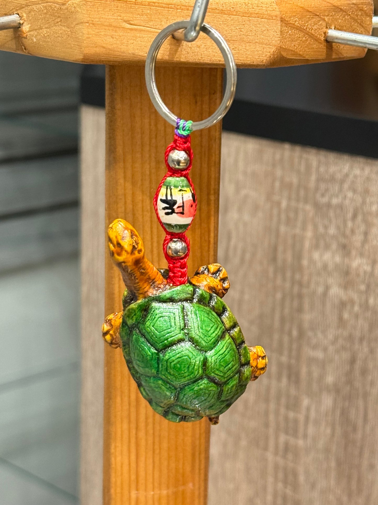 Turtle Land Animal Durepox Resin Figurine Keychain Red Cord