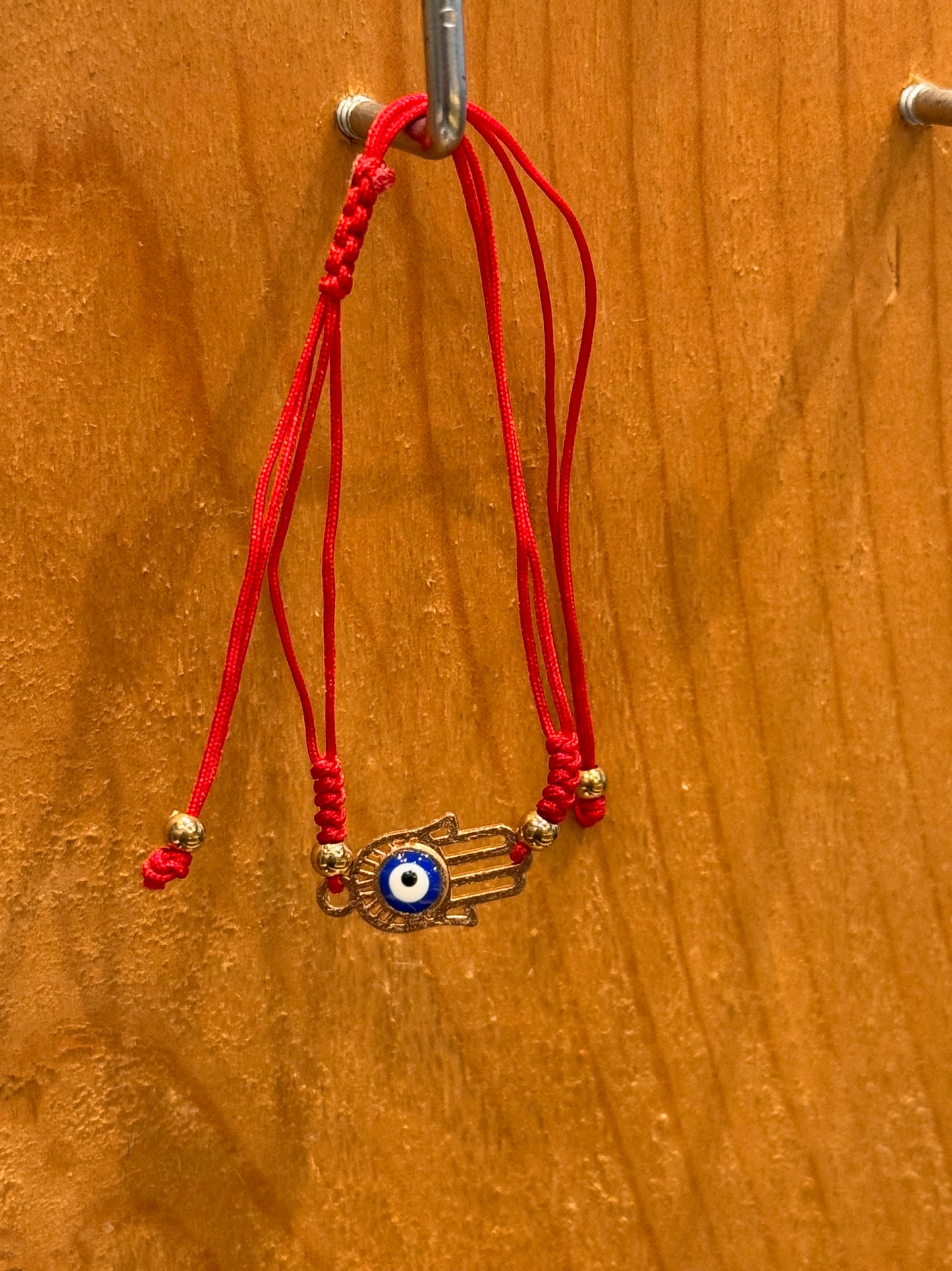 Handmade Red String Pull Tie Bracelet Golden Hamsa Blue Evil Eye