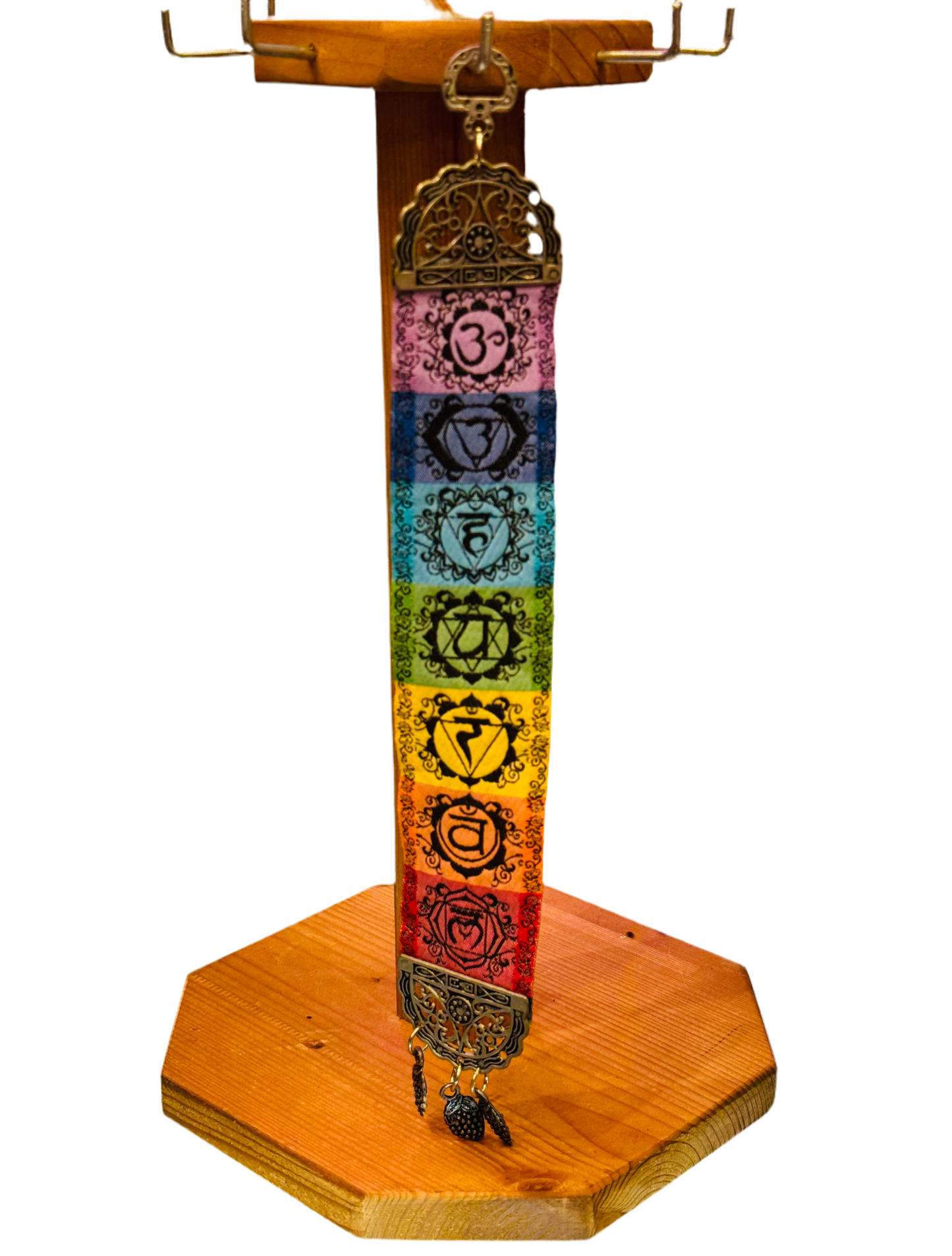 Wall Art 7 Chakras Hanging Woven Narrow Carpet with dangling Antique charms Talisman