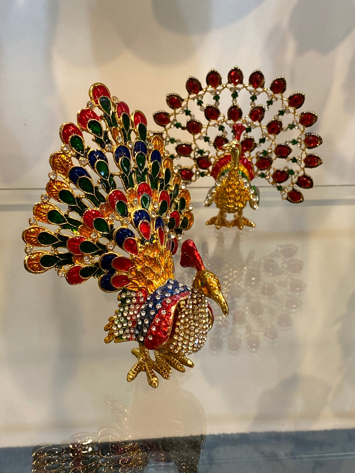 Peacock Upright Opened Multicolored Feathers Trinket Box