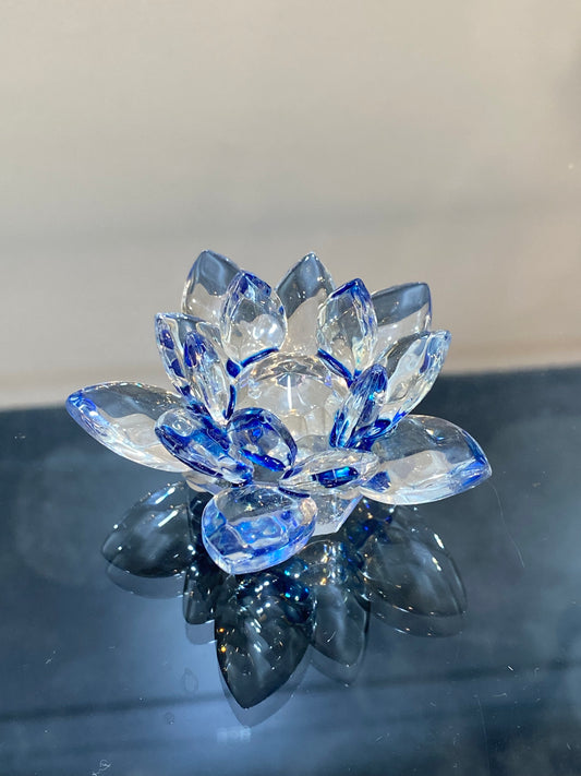 Feng Shui Crystal Lotus Flower Blue Clear Mini