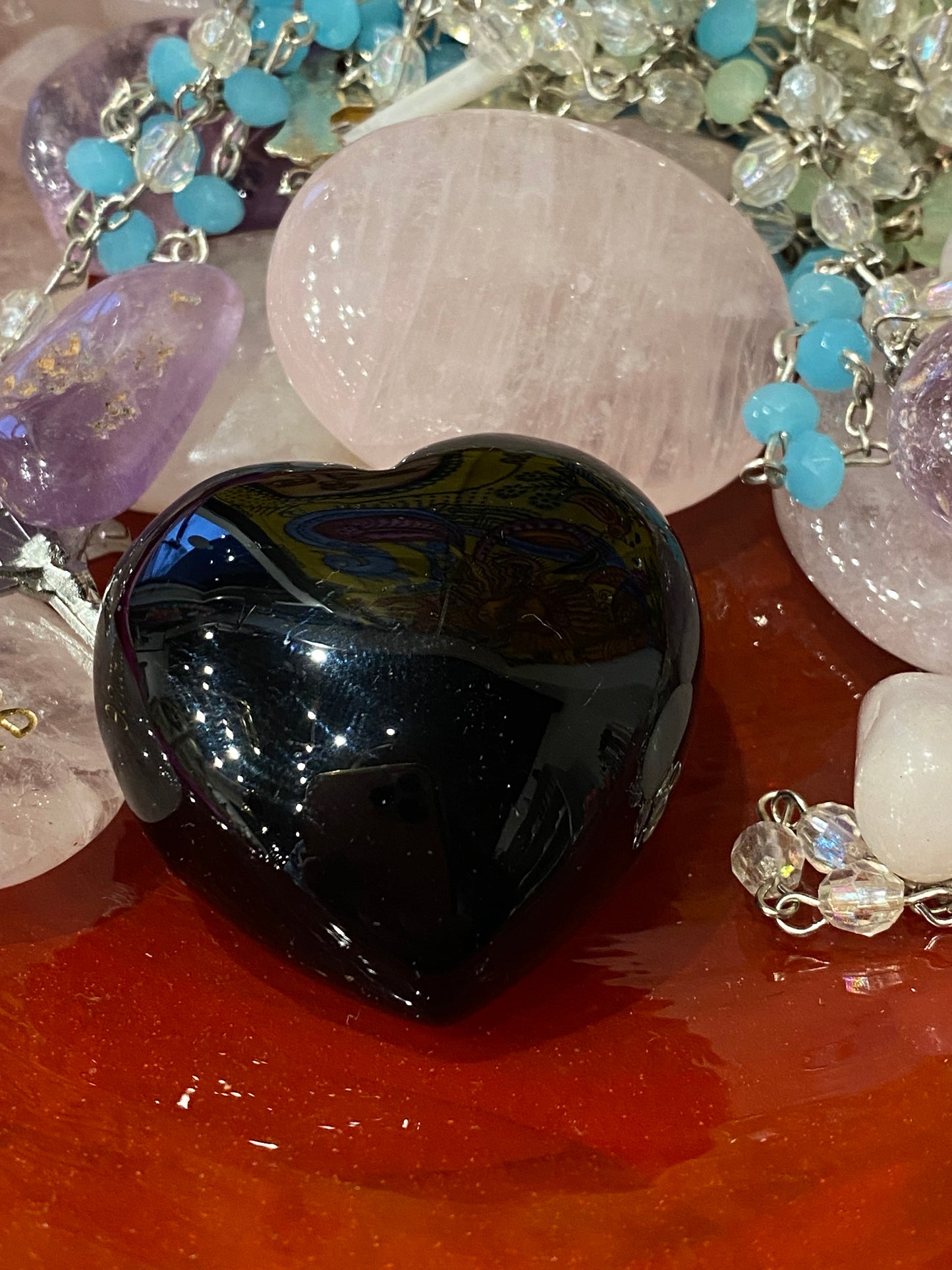 Shungite Hand Carved Polished Palm Stone Heart