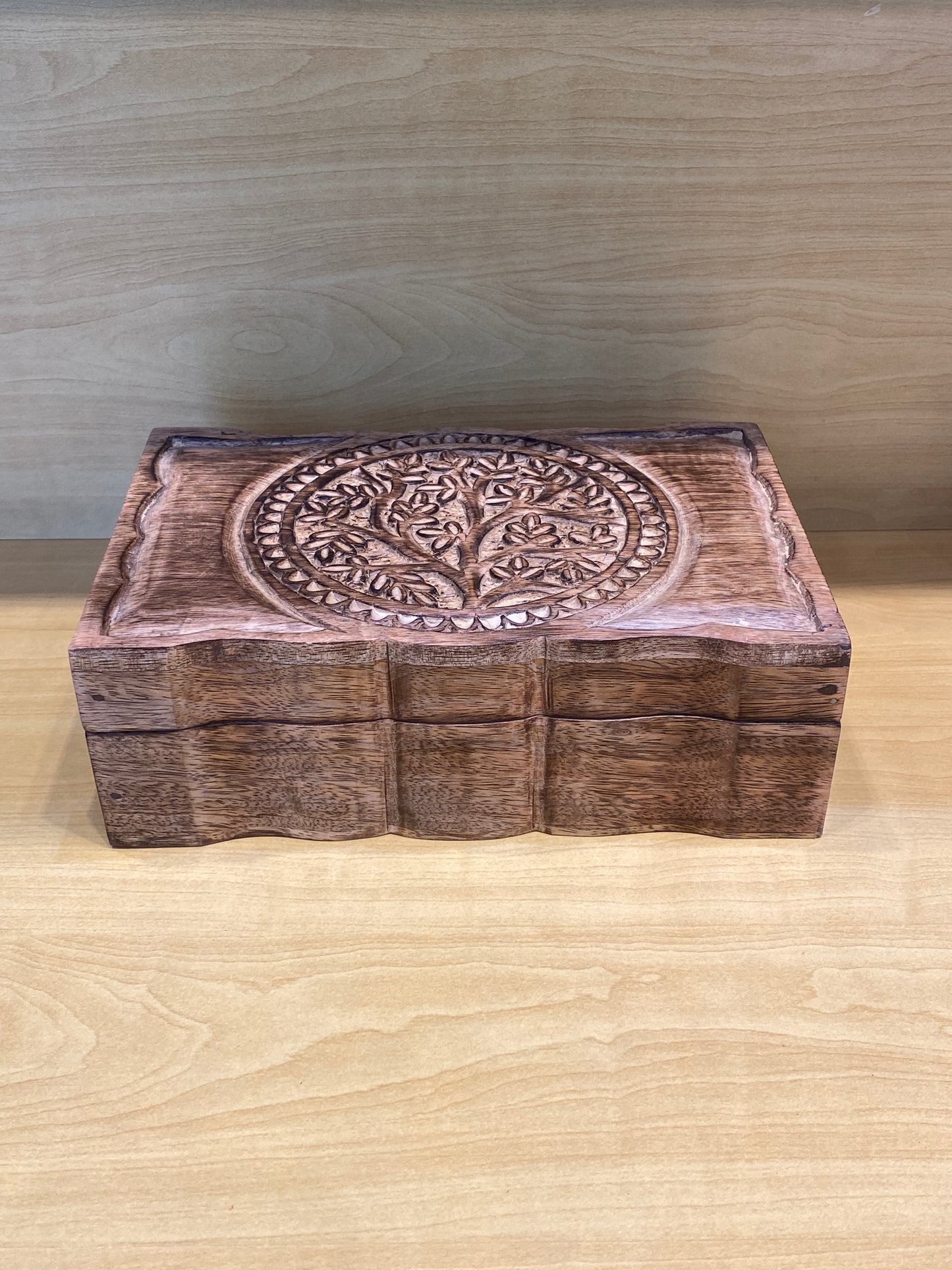 Wooden Storage Box Tree Of Life Design (Light Brown)