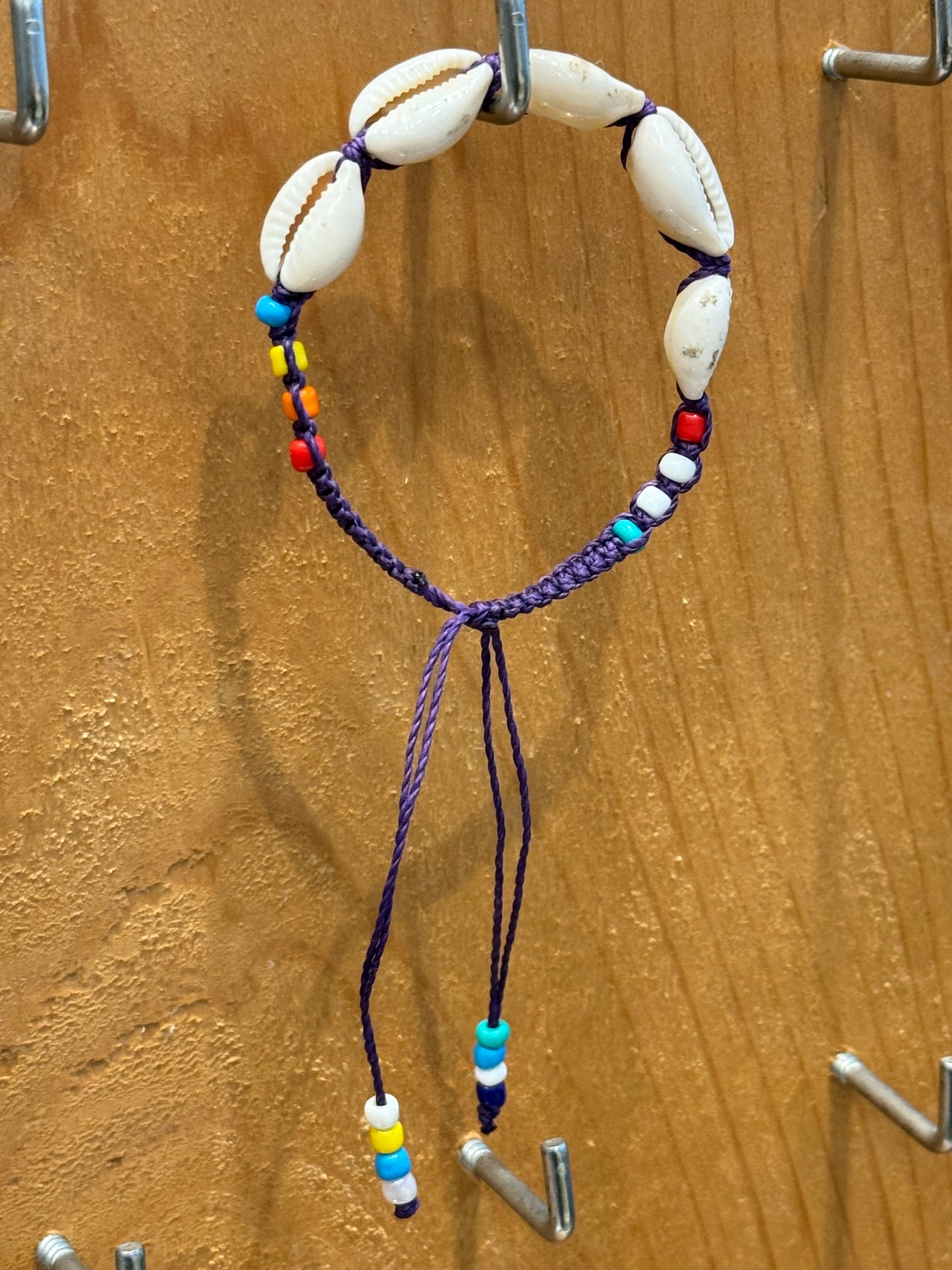 Handmade Purple String Bracelet With Cowrie Shells and Colorful Beads