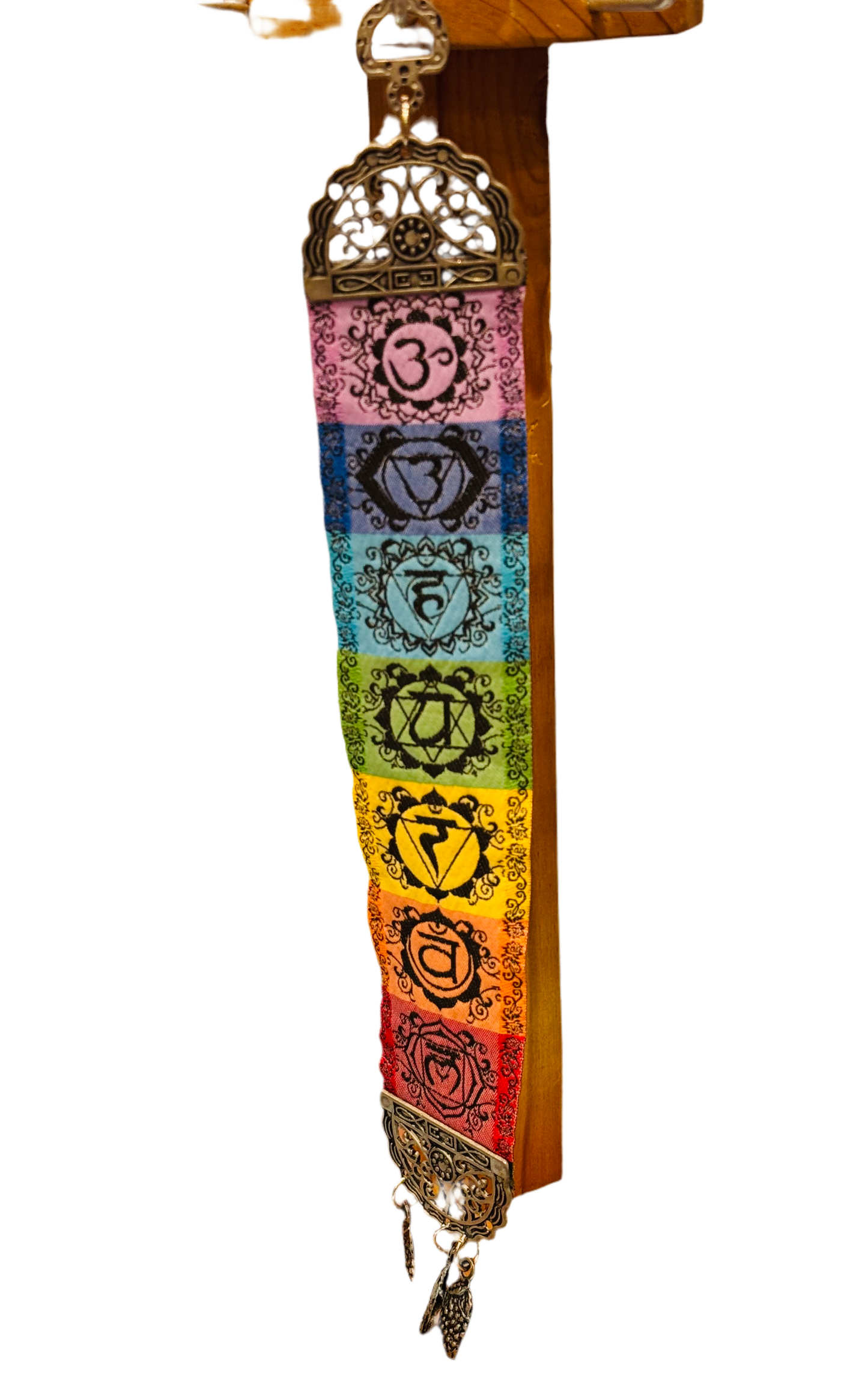 Wall Art 7 Chakras Hanging Woven Narrow Carpet with dangling Antique charms Talisman