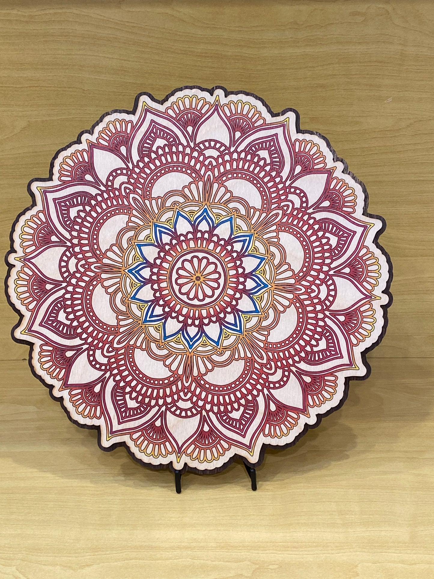 Wooden Round Wall Art Colorful Mandala